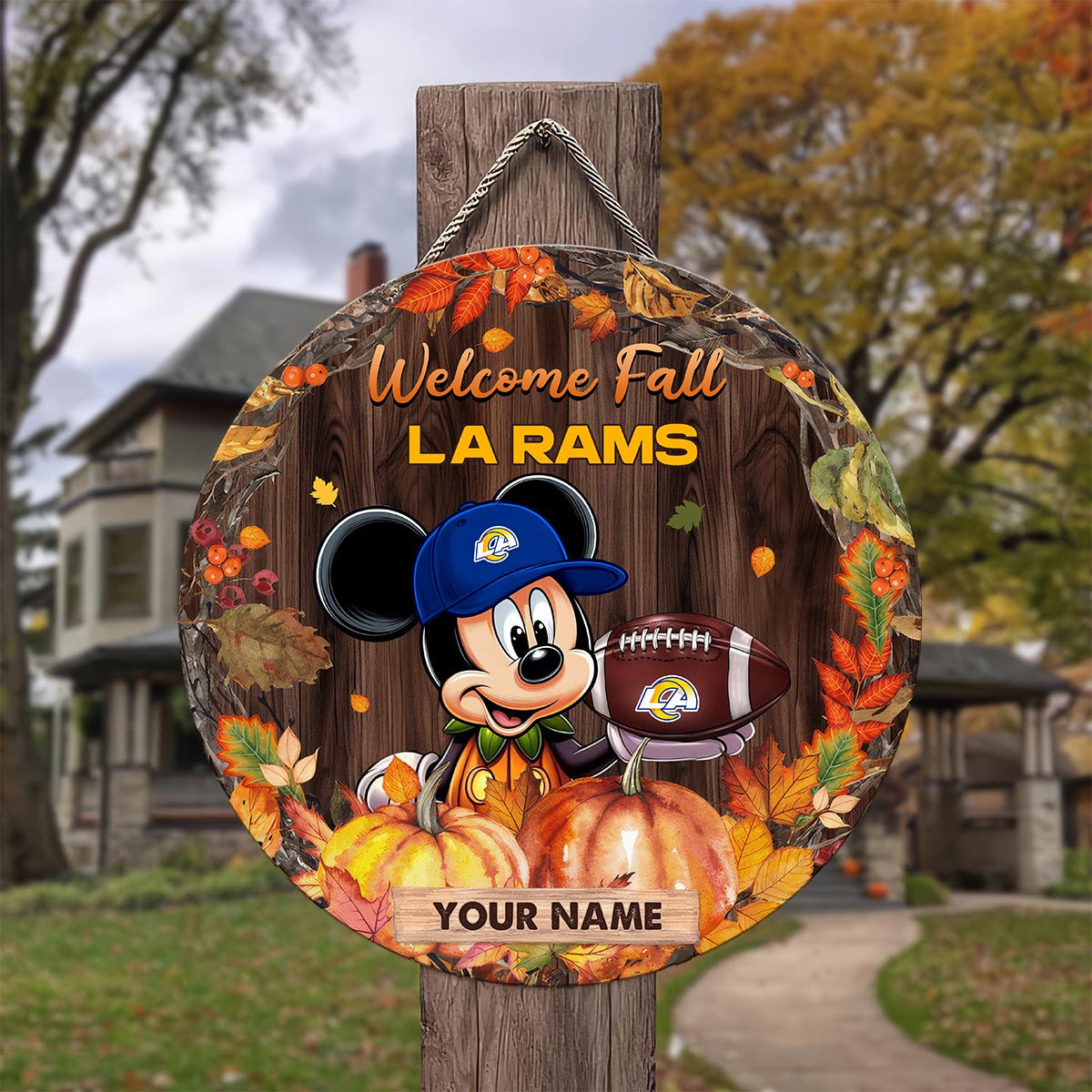 Sportswearmerch Los Angeles Rams NFL x Mickey Round Wooden Sign For Fan