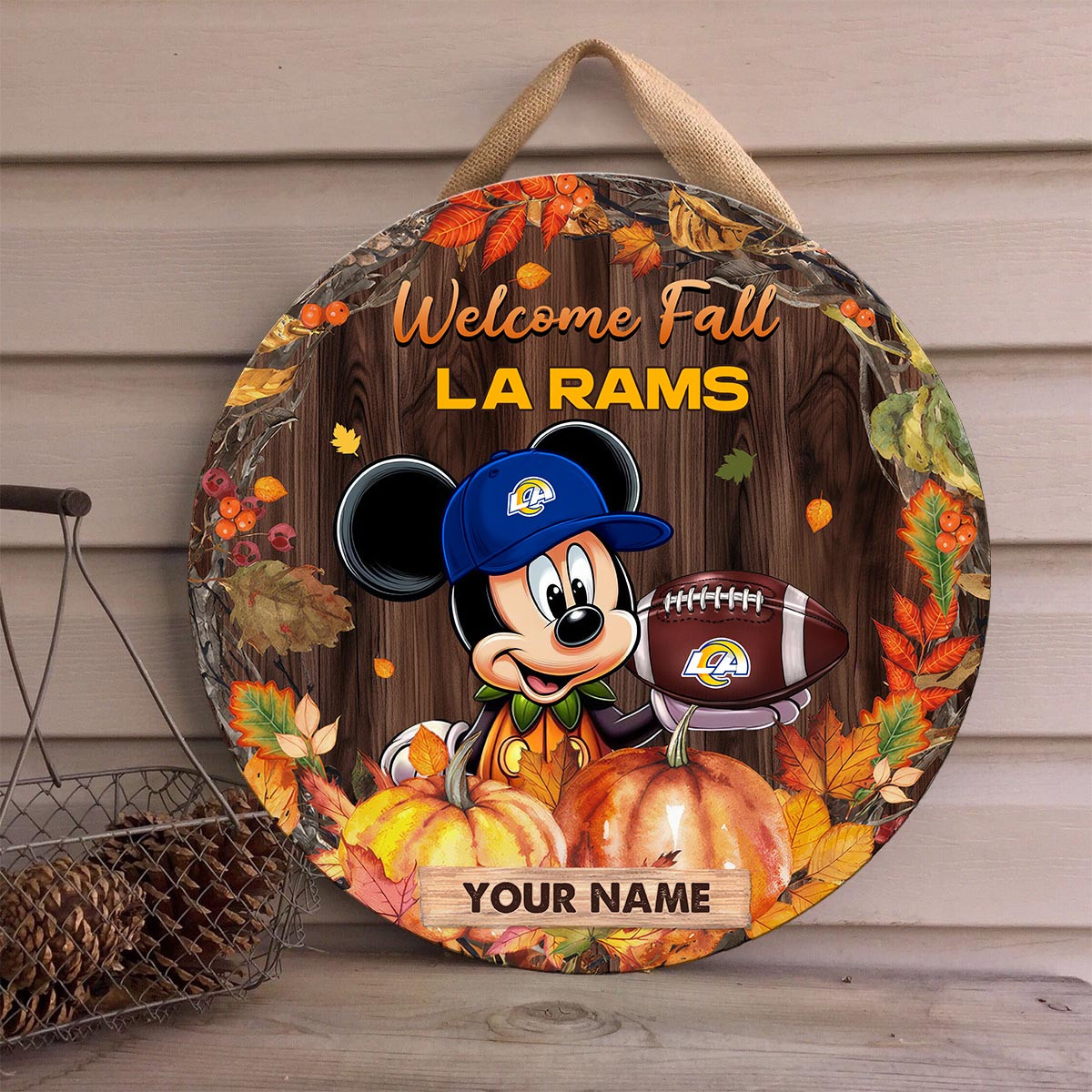 Sportswearmerch Los Angeles Rams NFL x Mickey Round Wooden Sign For Fan