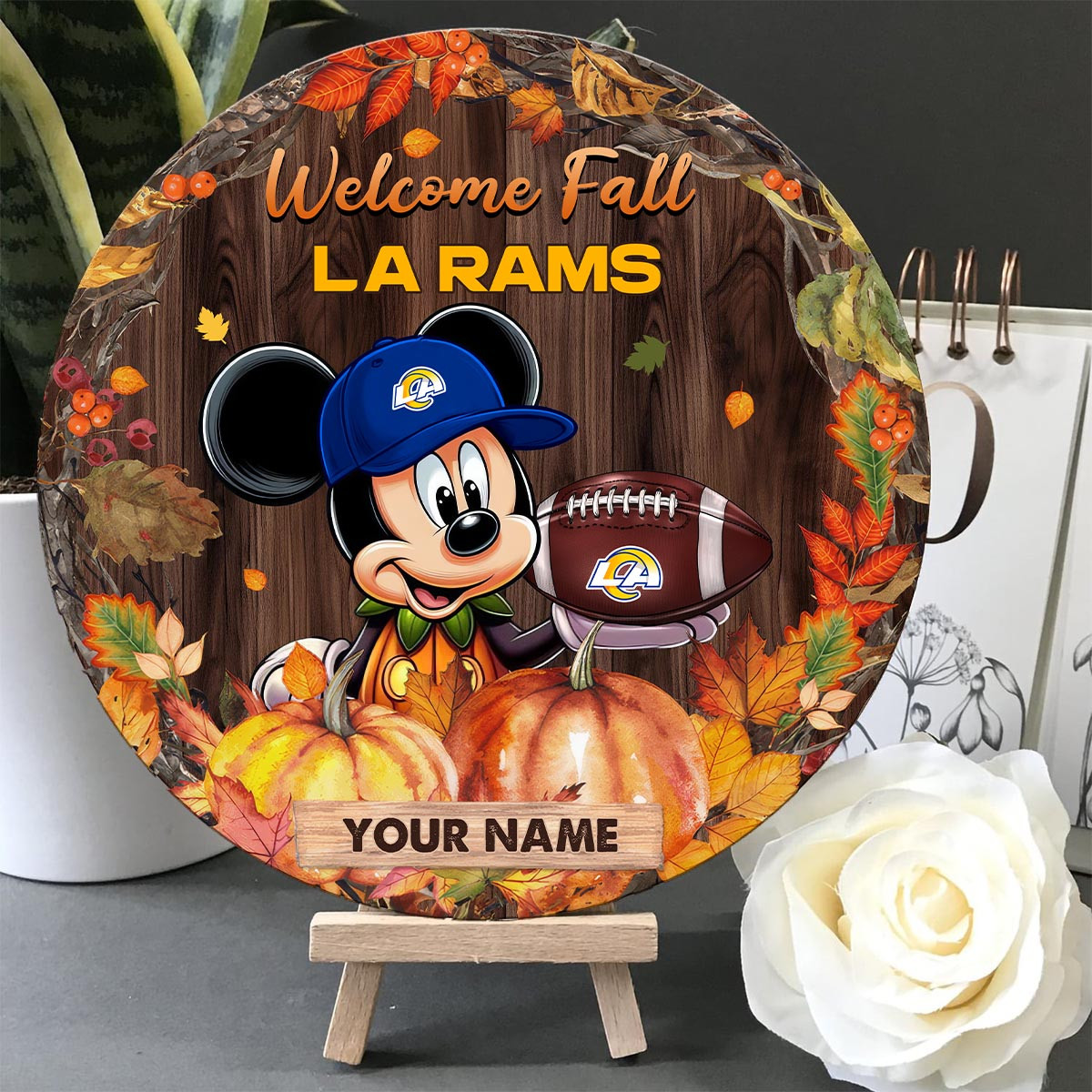 Sportswearmerch Los Angeles Rams NFL x Mickey Round Wooden Sign For Fan