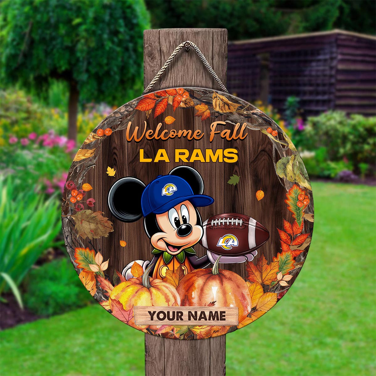 Sportswearmerch Los Angeles Rams NFL x Mickey Round Wooden Sign For Fan
