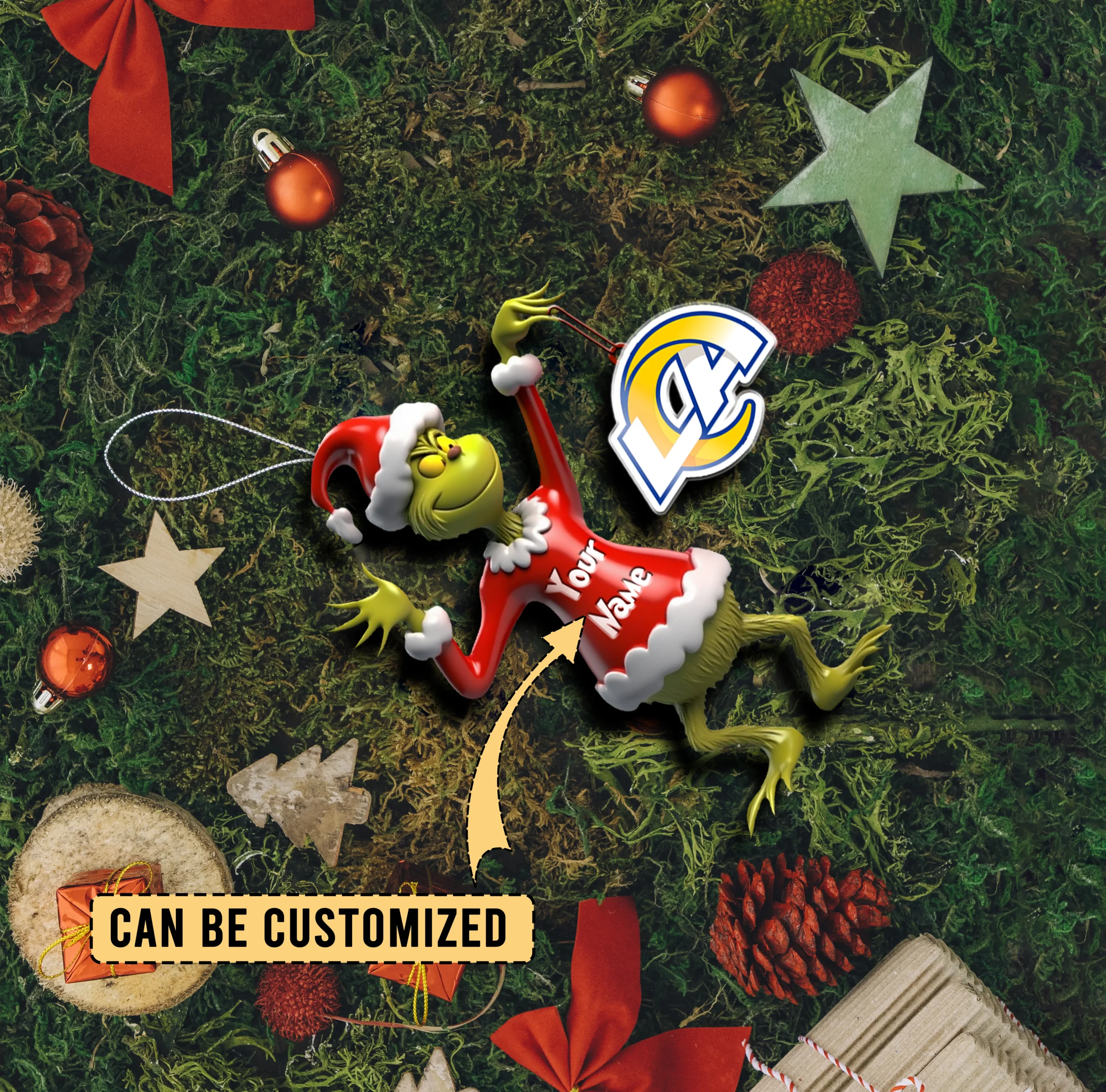 Sportswearmerch Los Angeles Rams NFL x The Grinch Acrylic Ornament Gift For Fans