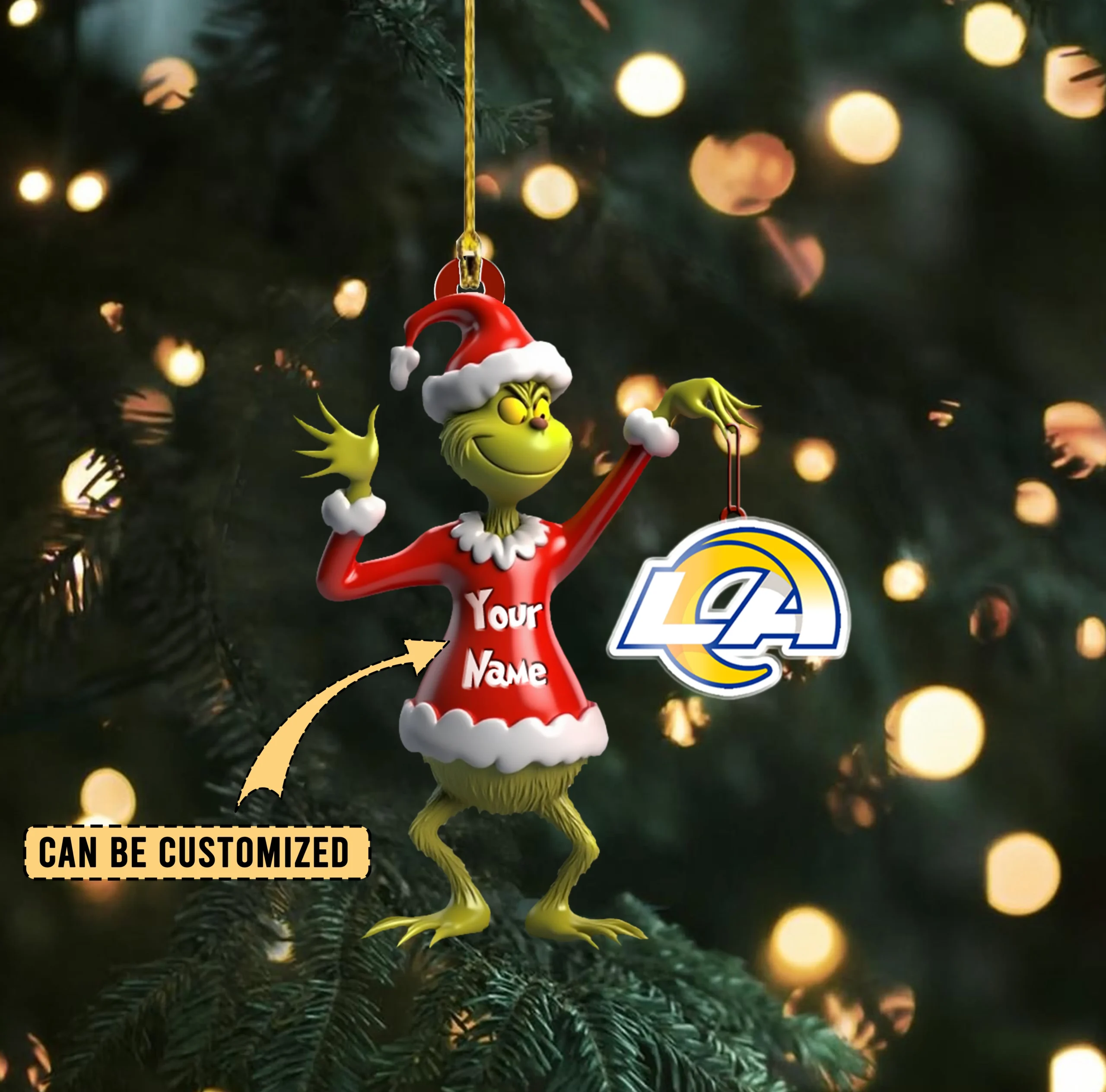 Sportswearmerch Los Angeles Rams NFL x The Grinch Acrylic Ornament Gift For Fans