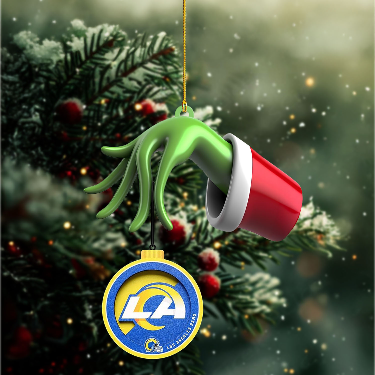 Sportswearmerch Los Angeles Rams NFL x The Grinch Christmas Acrylic Mix Wooden Ornament Gift For Fans