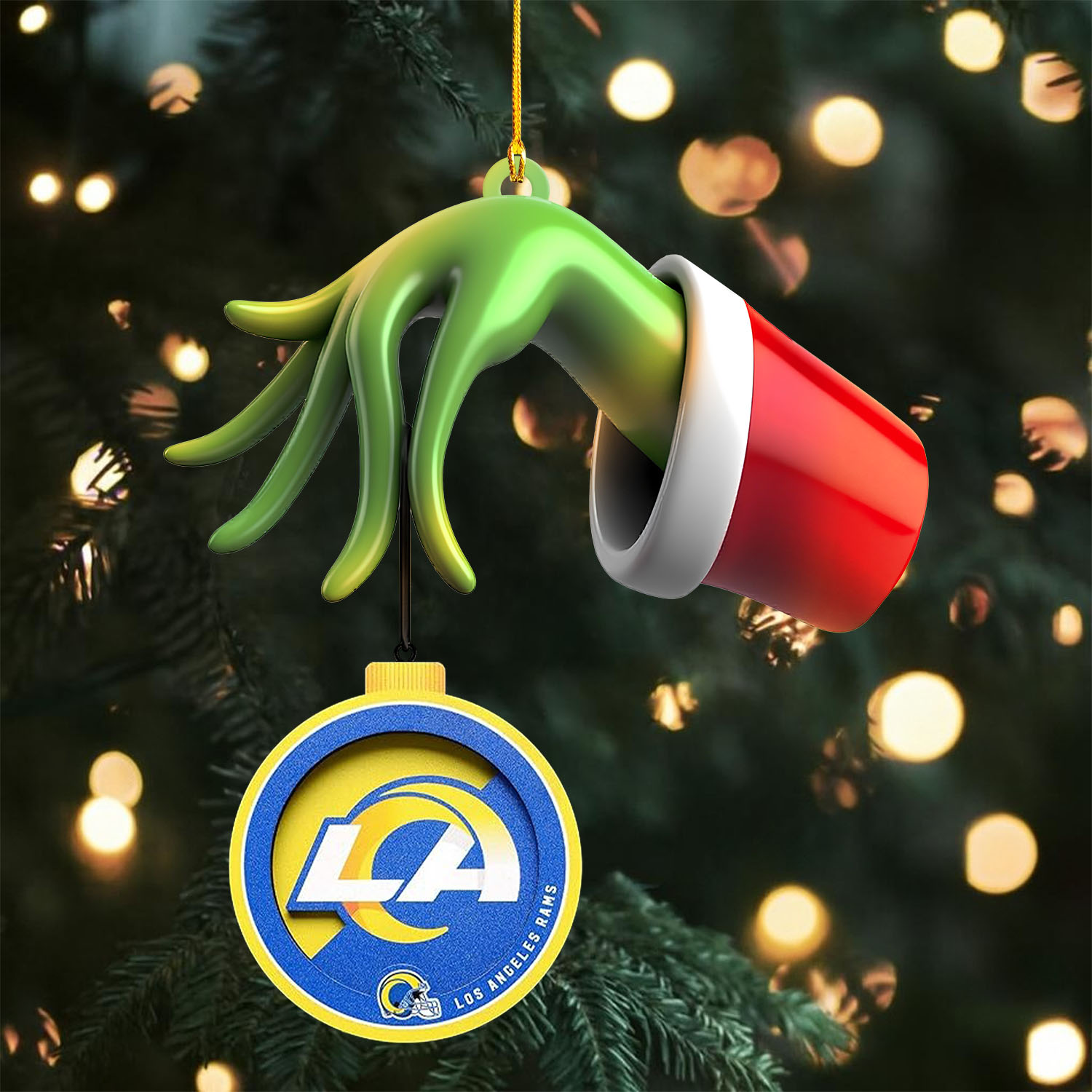 Sportswearmerch Los Angeles Rams NFL x The Grinch Christmas Acrylic Mix Wooden Ornament Gift For Fans