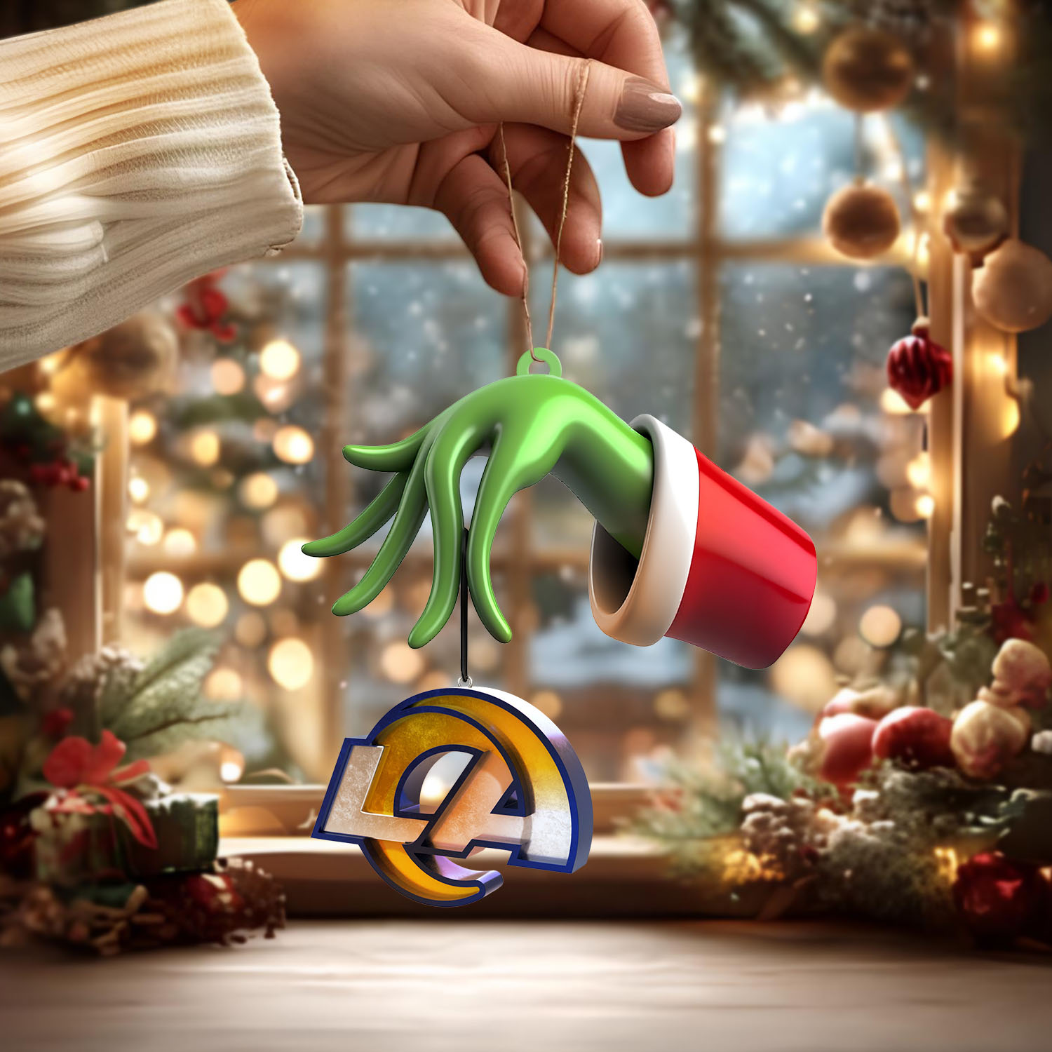 Sportswearmerch Los Angeles Rams NFL x The Grinch Christmas Acrylic Mix Wooden Ornament Gift For Fans