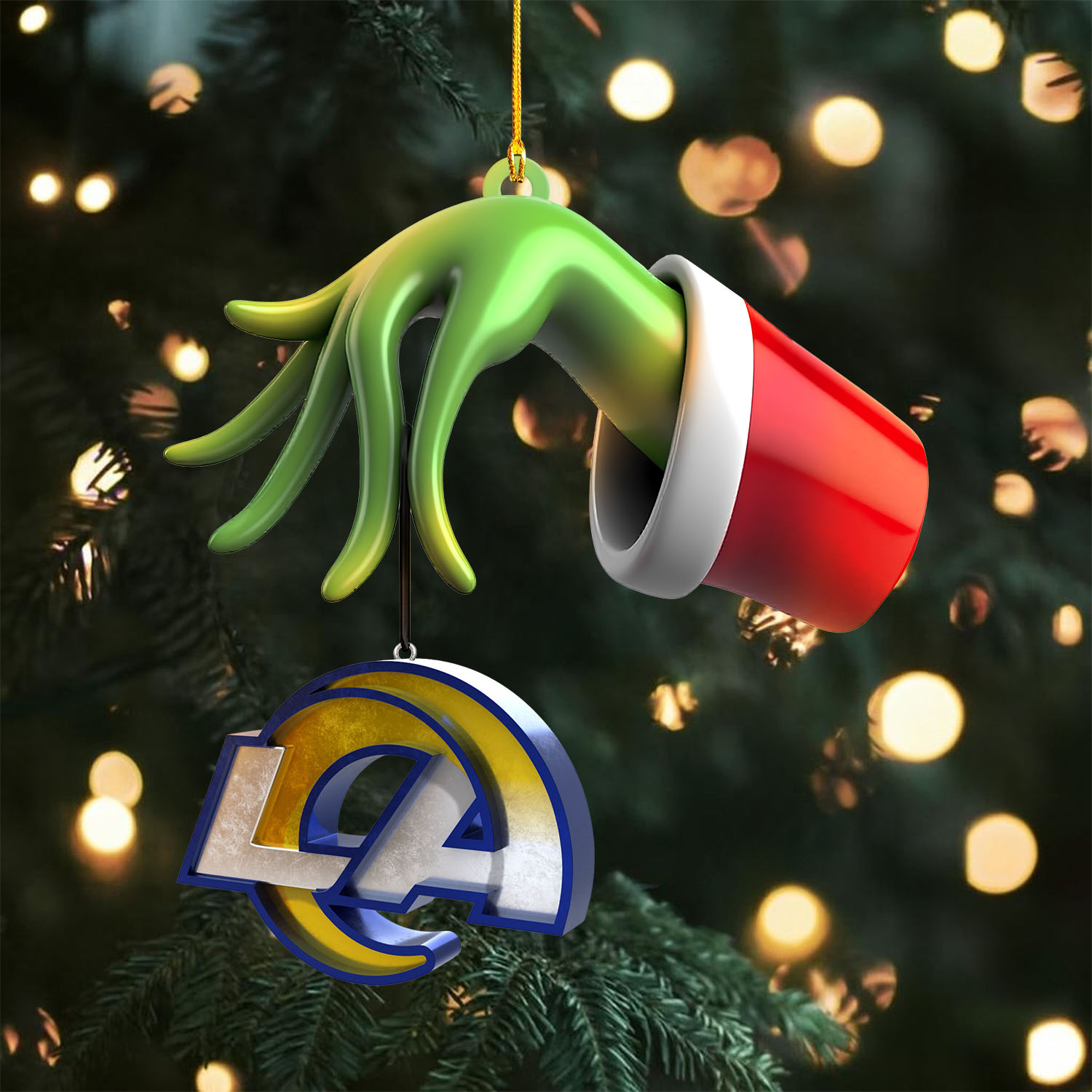Sportswearmerch Los Angeles Rams NFL x The Grinch Christmas Acrylic Mix Wooden Ornament Gift For Fans