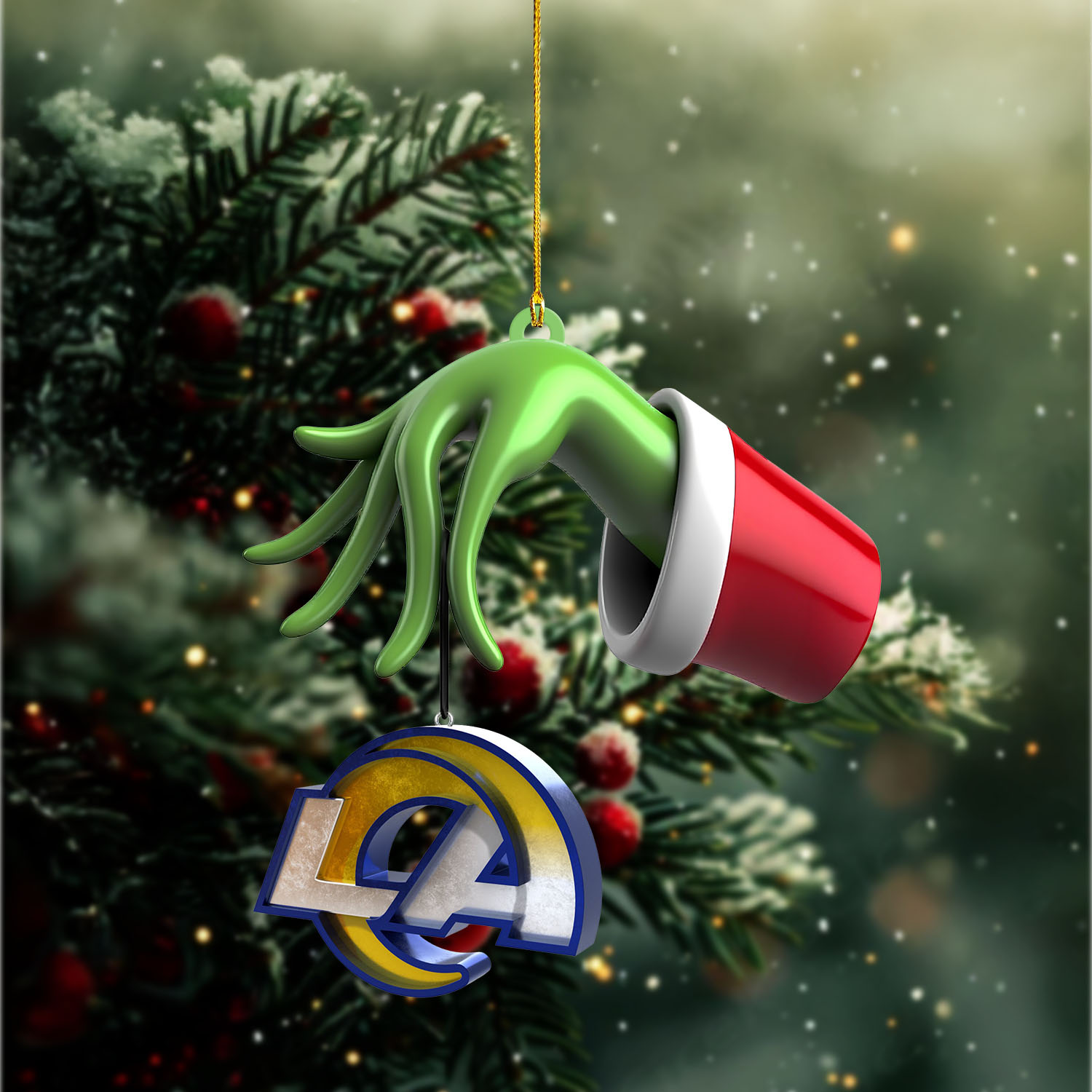 Sportswearmerch Los Angeles Rams NFL x The Grinch Christmas Acrylic Mix Wooden Ornament Gift For Fans