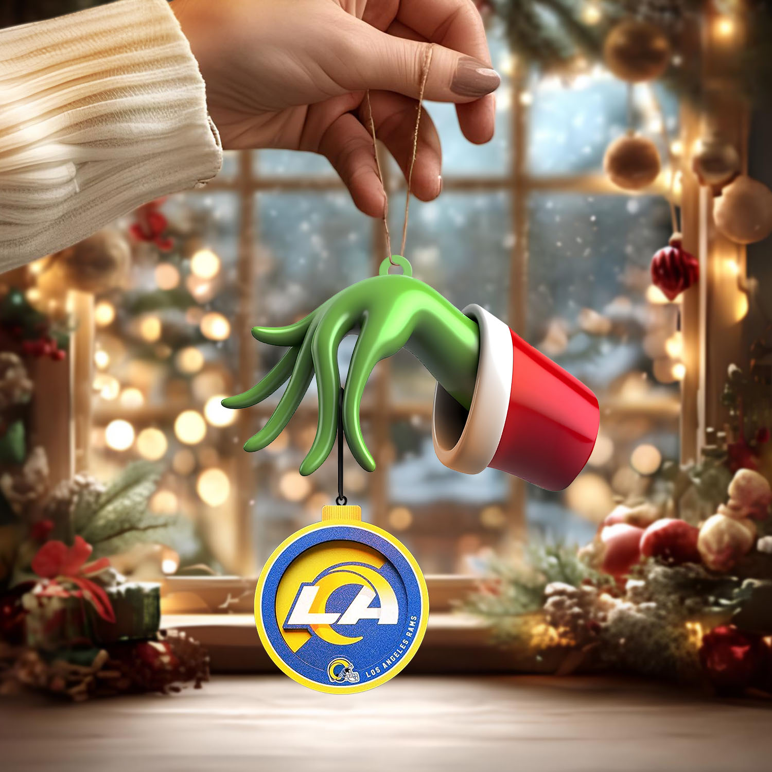 Sportswearmerch Los Angeles Rams NFL x The Grinch Christmas Acrylic Mix Wooden Ornament Gift For Fans