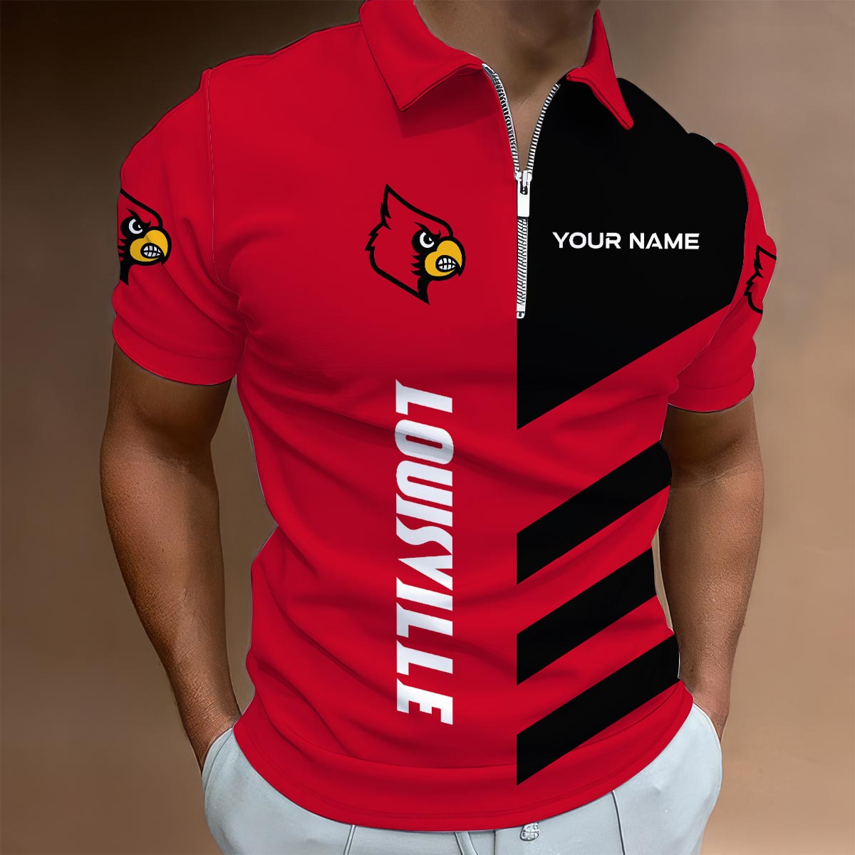 Sportswearmerch Louisville Cardinals NCAA Lapel Zip Polo Shirt For Fan