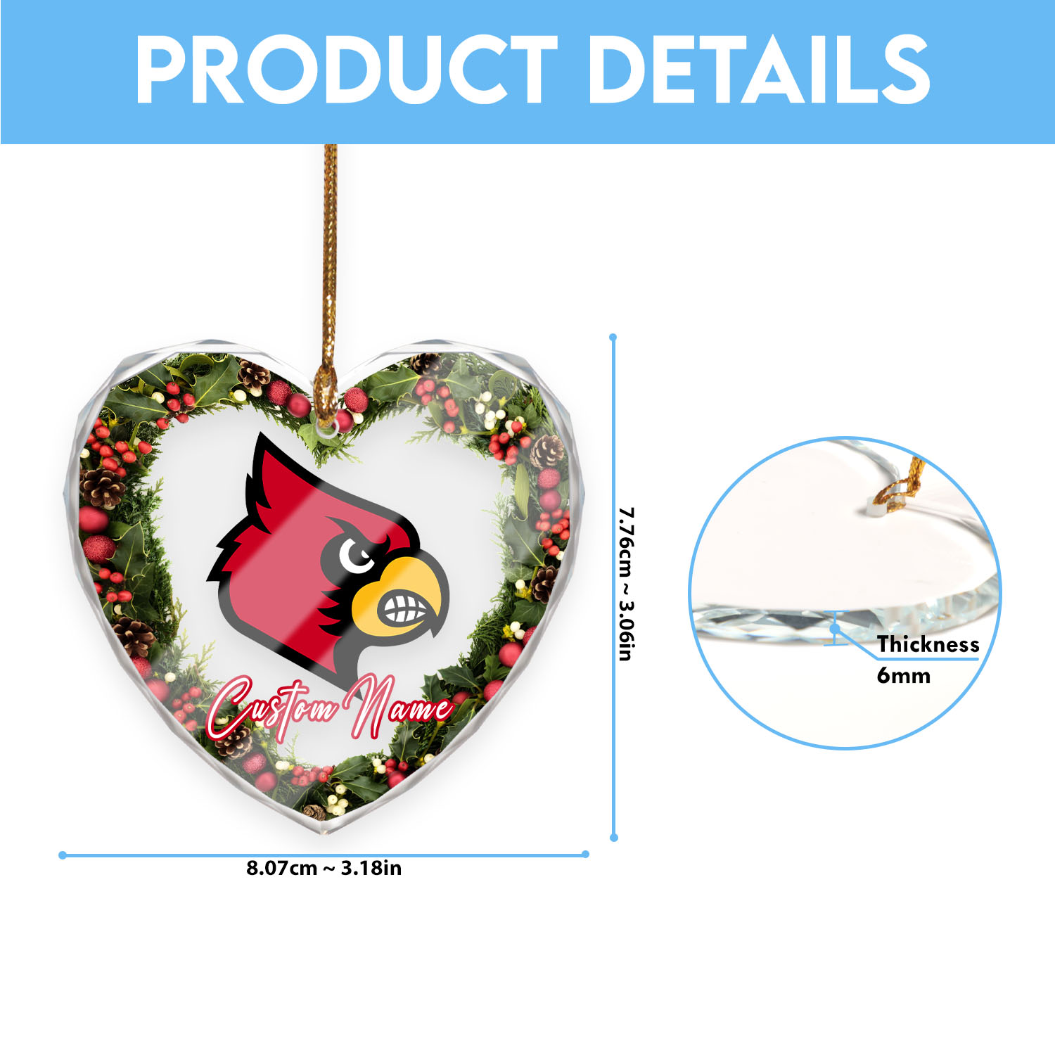 Sportswearmerch Louisville Cardinals NCAA x Christmas Glass Ornament Gift For Fans