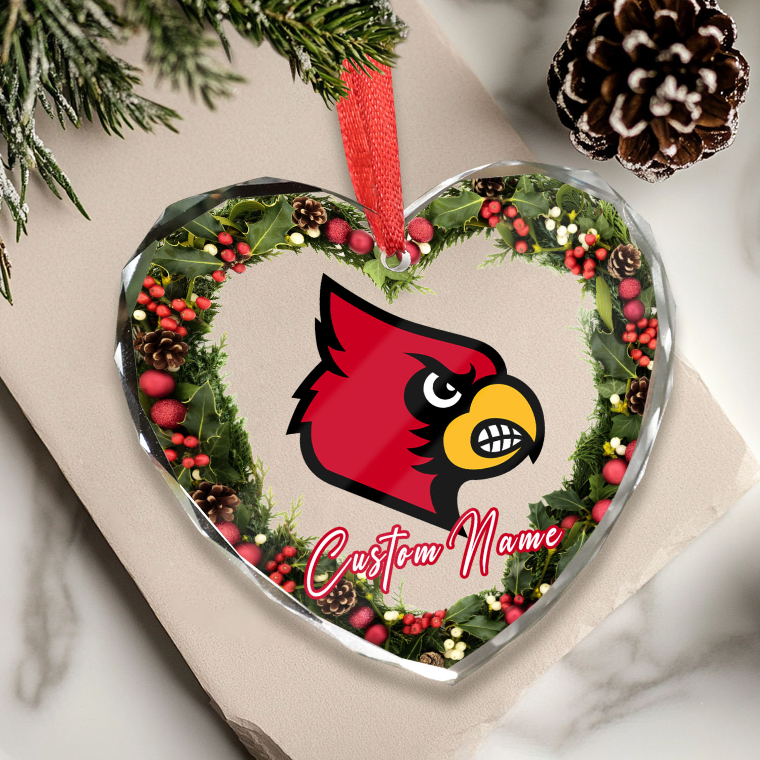 Sportswearmerch Louisville Cardinals NCAA x Christmas Glass Ornament Gift For Fans
