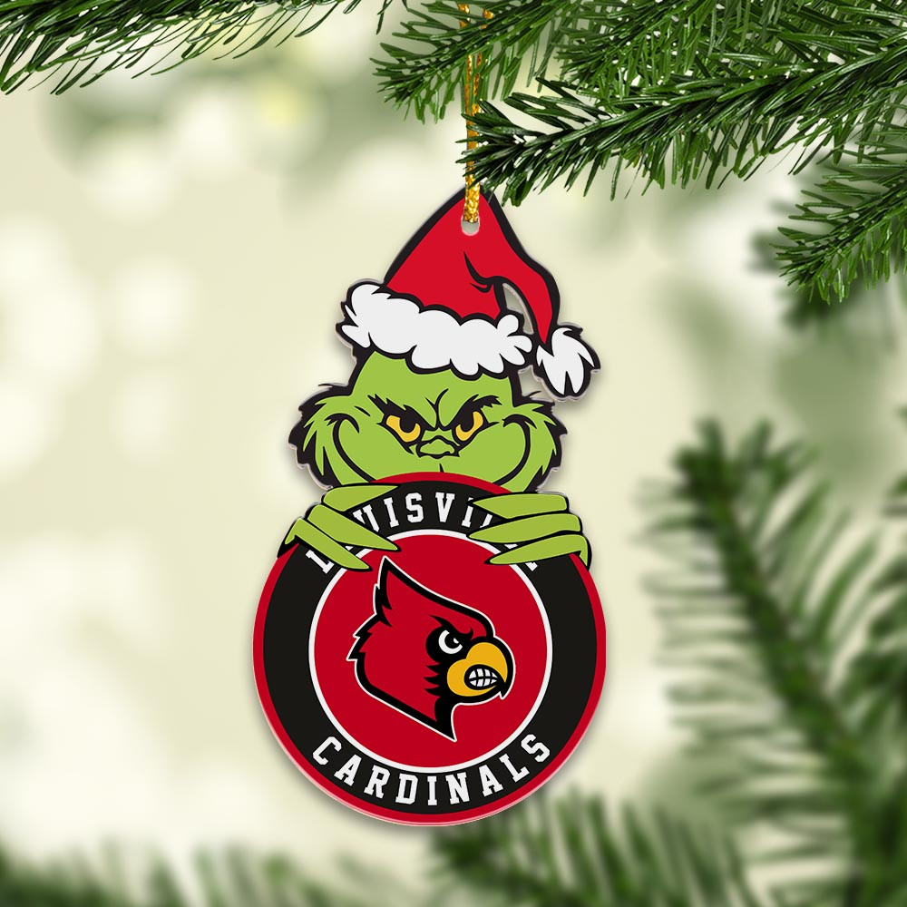 Sportswearmerch Louisville Cardinals NCAA x Grinch Christmas Acrylic Ornament For Fans