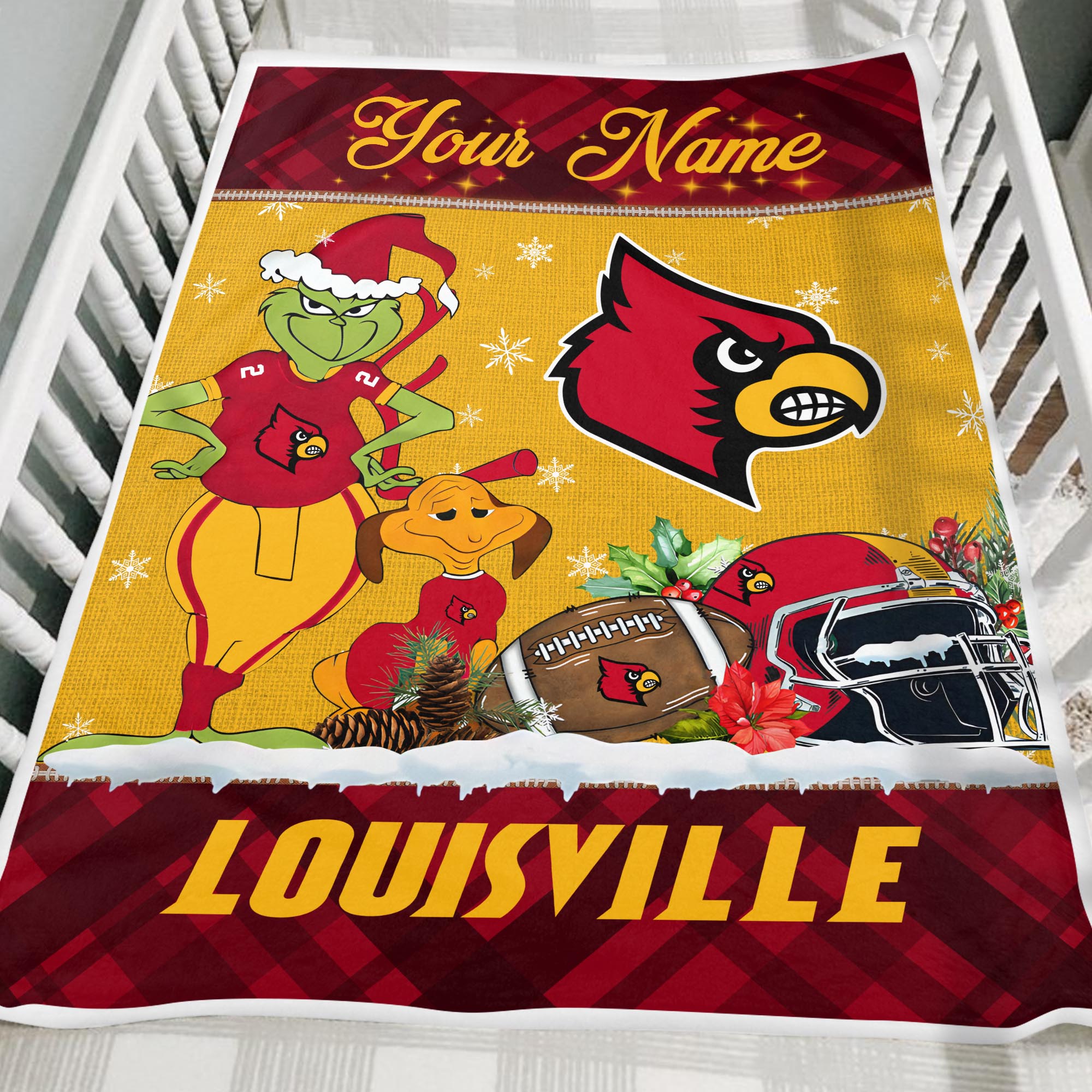 Sportswearmerch Louisville Cardinals NCAA x Grinch Christmas Fleece Blanket For Fan