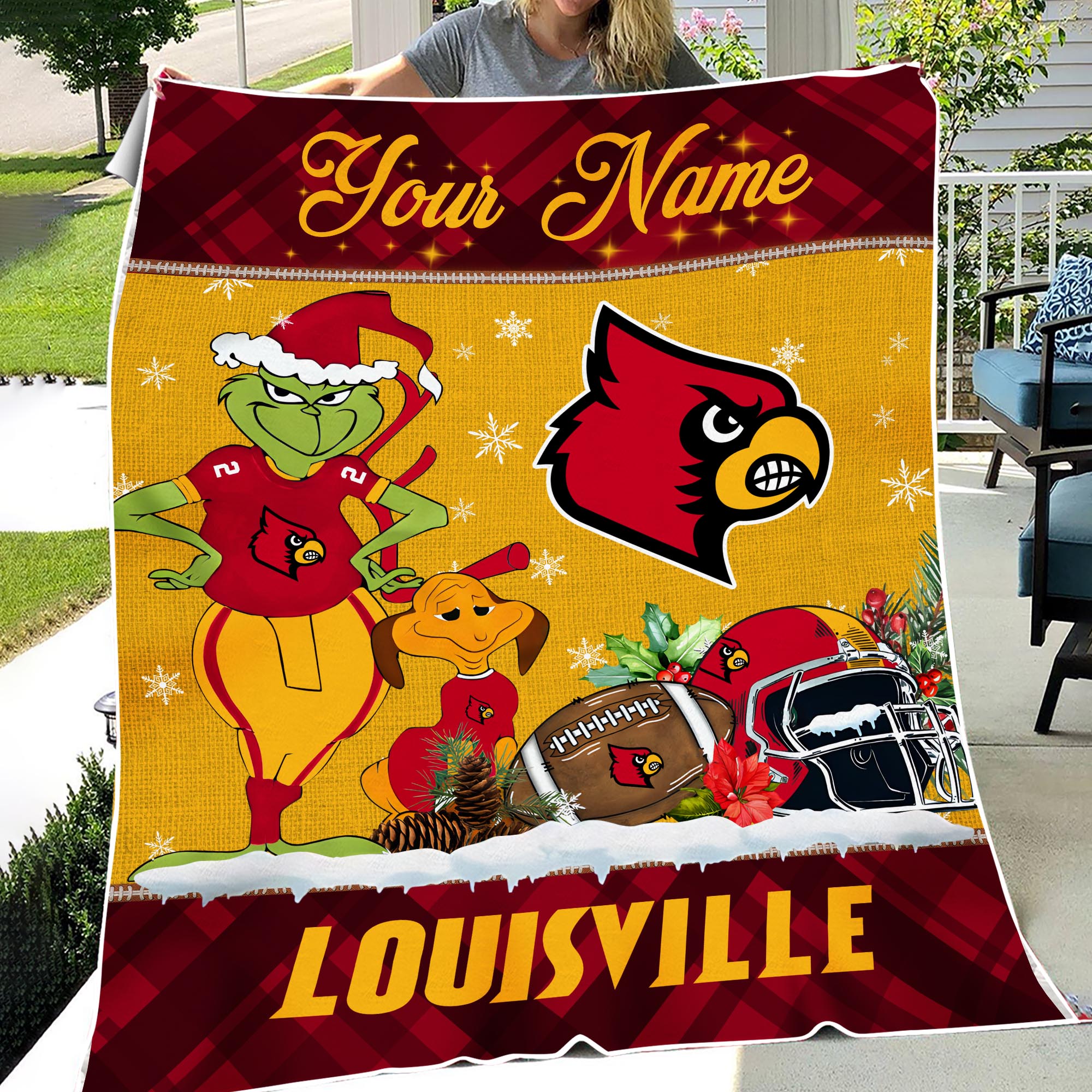 Sportswearmerch Louisville Cardinals NCAA x Grinch Christmas Fleece Blanket For Fan