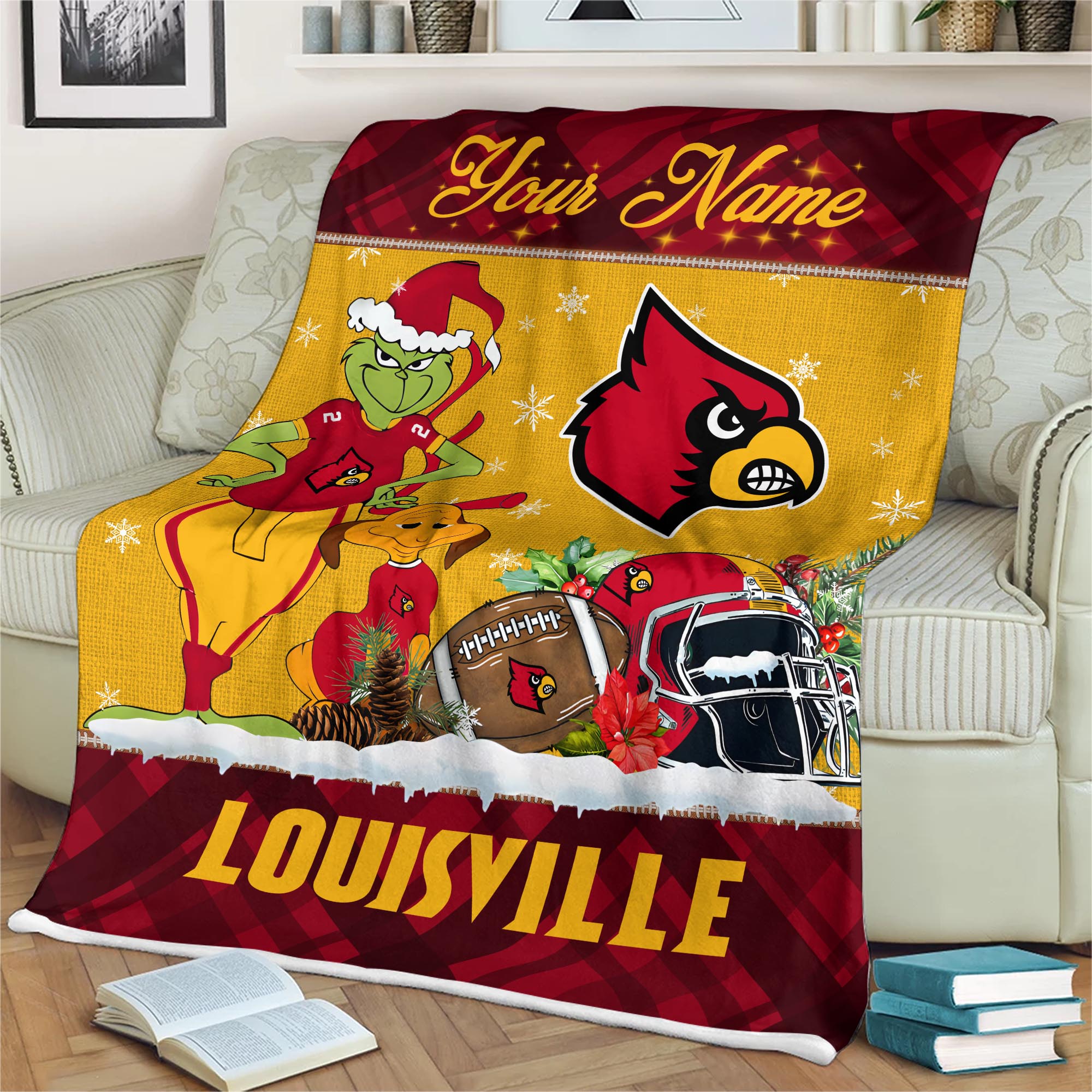 Sportswearmerch Louisville Cardinals NCAA x Grinch Christmas Fleece Blanket For Fan