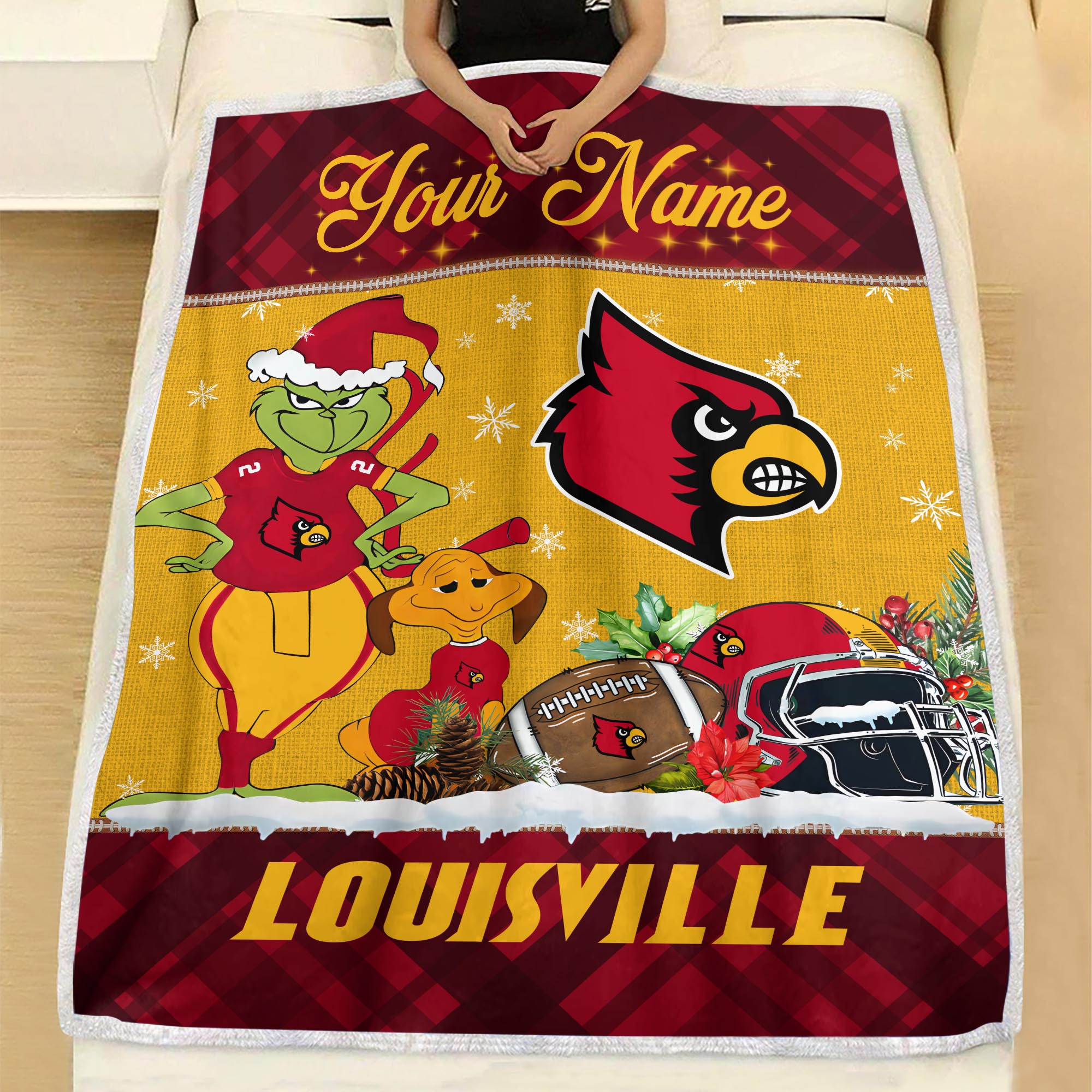 Sportswearmerch Louisville Cardinals NCAA x Grinch Christmas Fleece Blanket For Fan