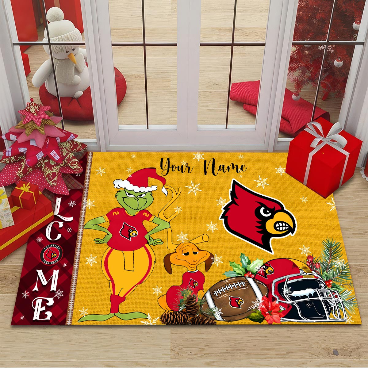 Sportswearmerch Louisville Cardinals NCAA x Grinch Christmas Welcome Football Doormat For Fan