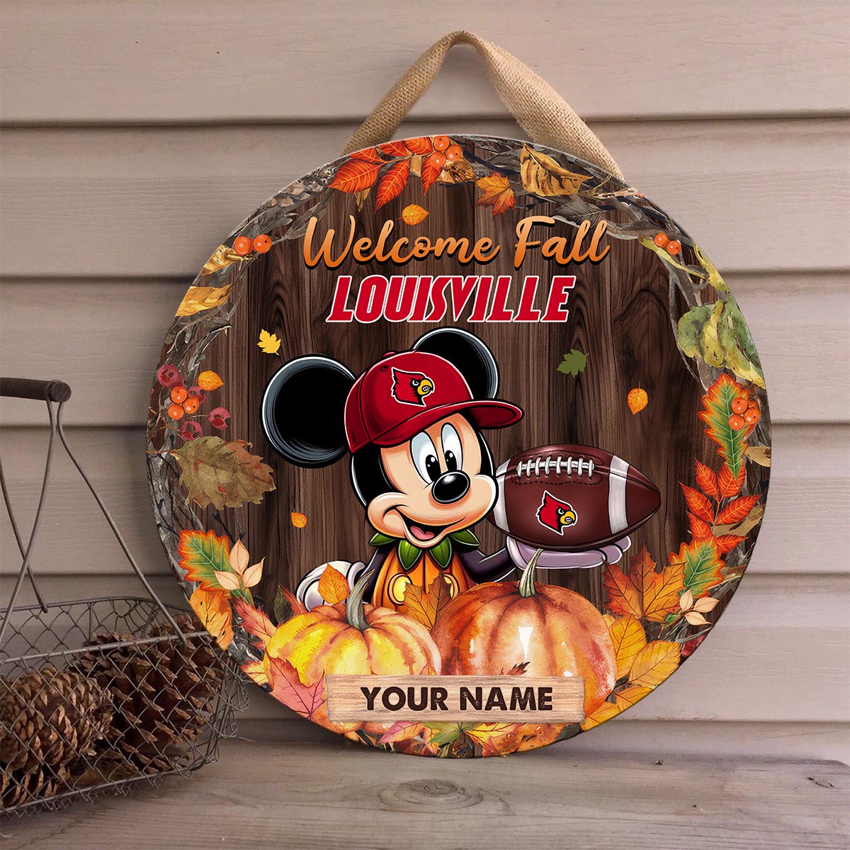 Sportswearmerch Louisville Cardinals NCAA x Mickey Round Wooden Sign For Fan