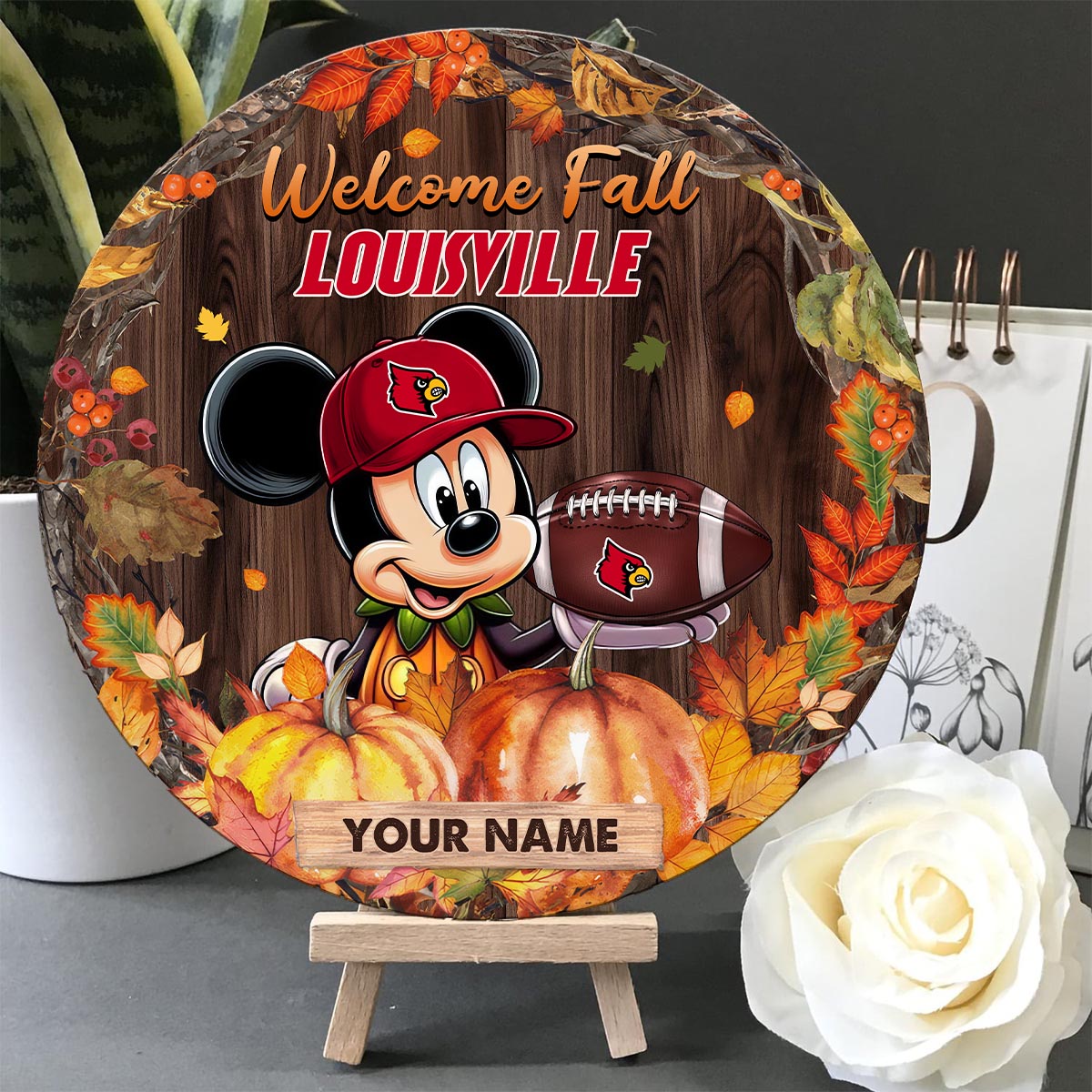 Sportswearmerch Louisville Cardinals NCAA x Mickey Round Wooden Sign For Fan