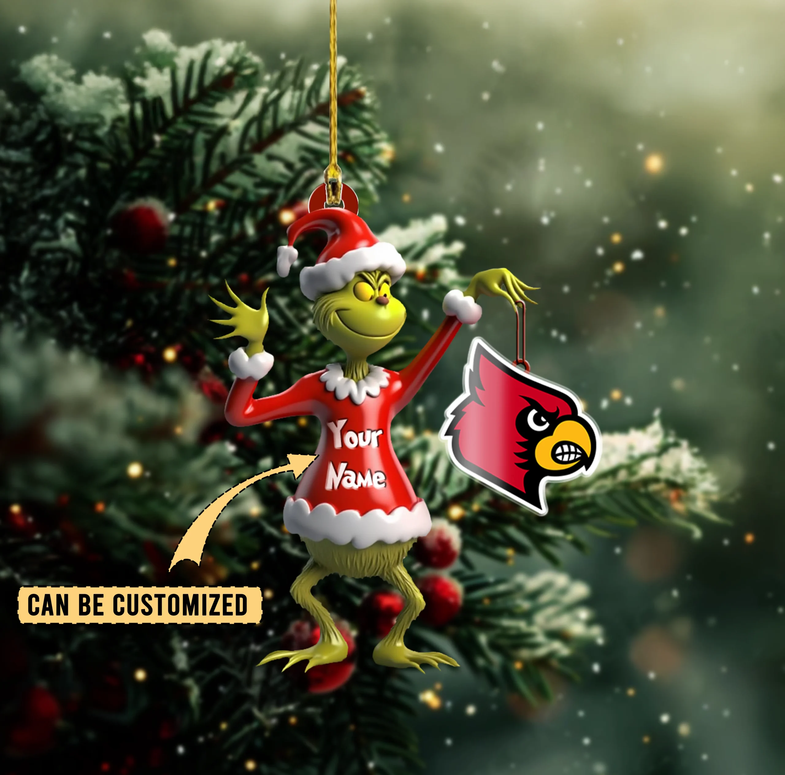 Sportswearmerch Louisville Cardinals NCAA x The Grinch Acrylic Ornament Gift For Fans