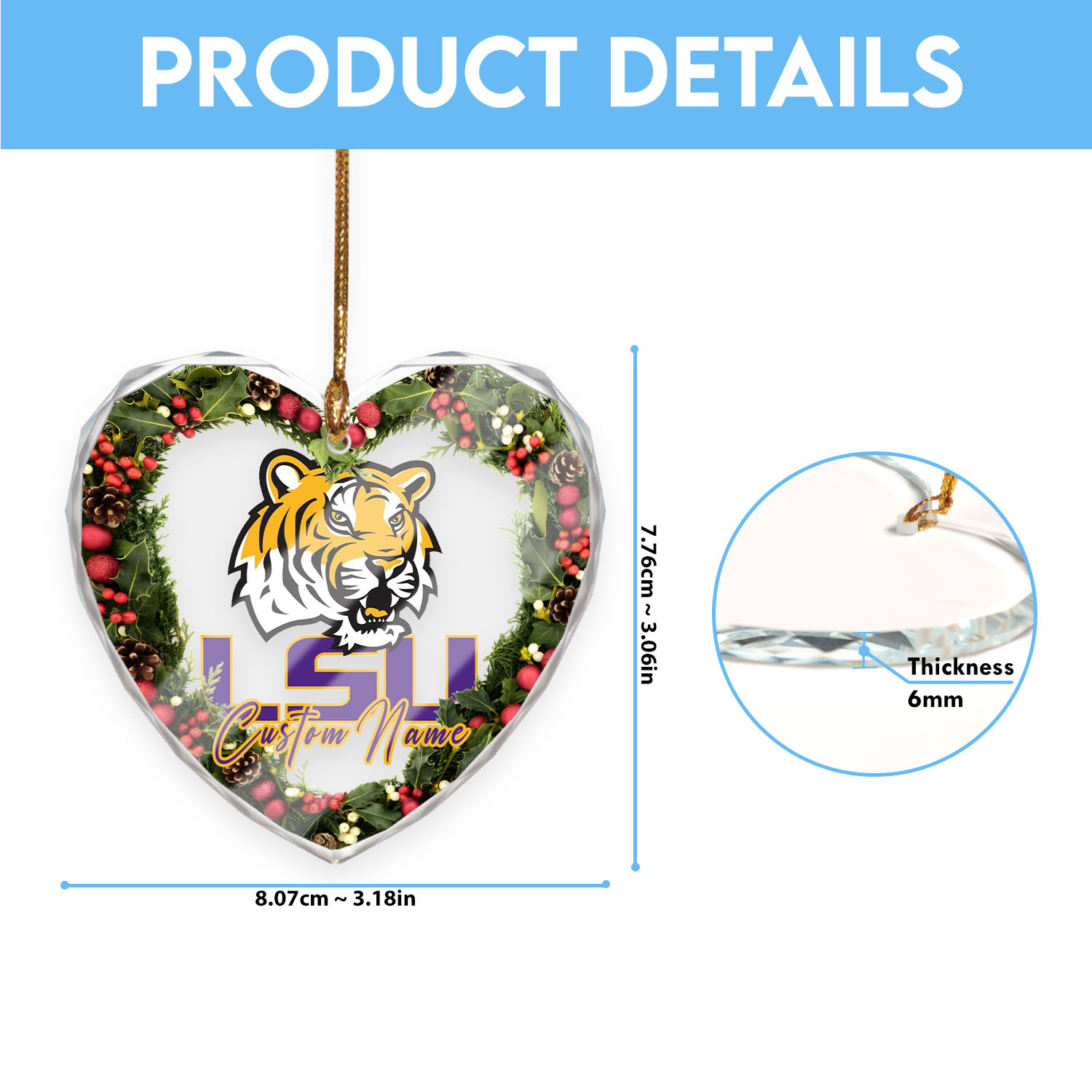 Sportswearmerch LSU Tigers NCAA x Christmas Glass Ornament Gift For Fans