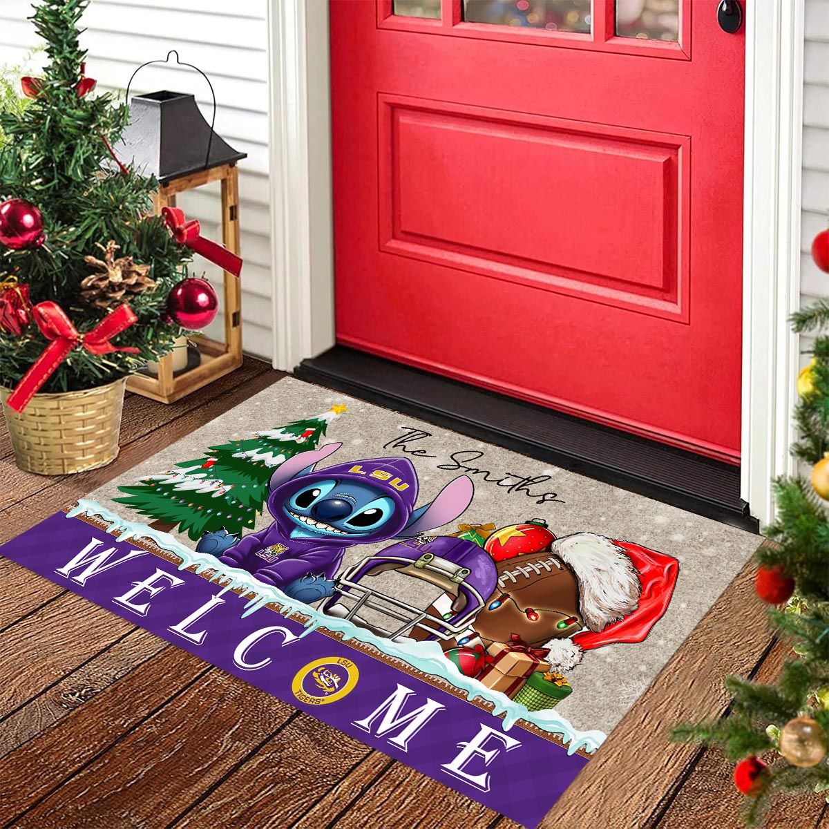Sportswearmerch LSU Tigers NCAA x Cute Stitch Christmas Doormat For Fan