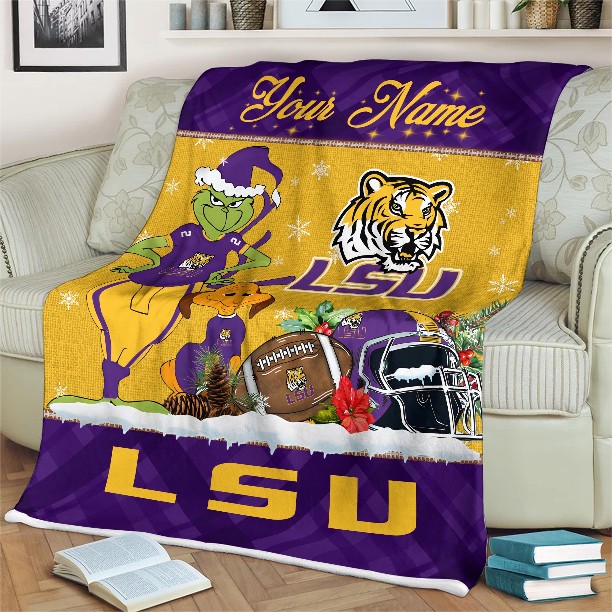 Sportswearmerch LSU Tigers NCAA x Grinch Christmas Fleece Blanket For Fan