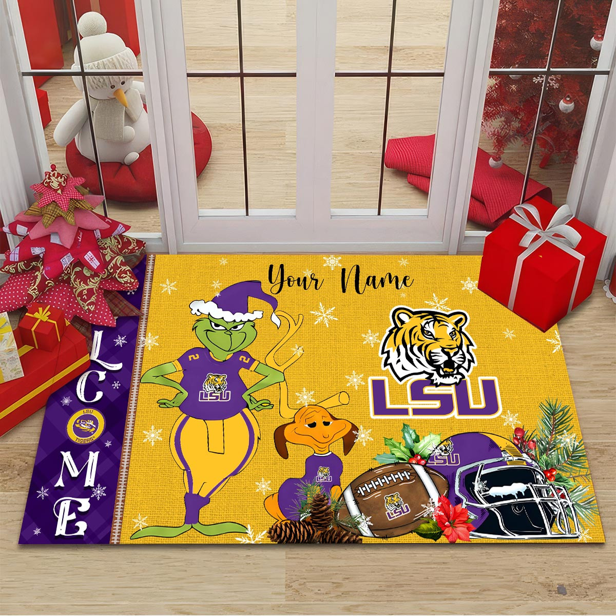 Sportswearmerch LSU Tigers NCAA x Grinch Christmas Welcome Football Doormat For Fan