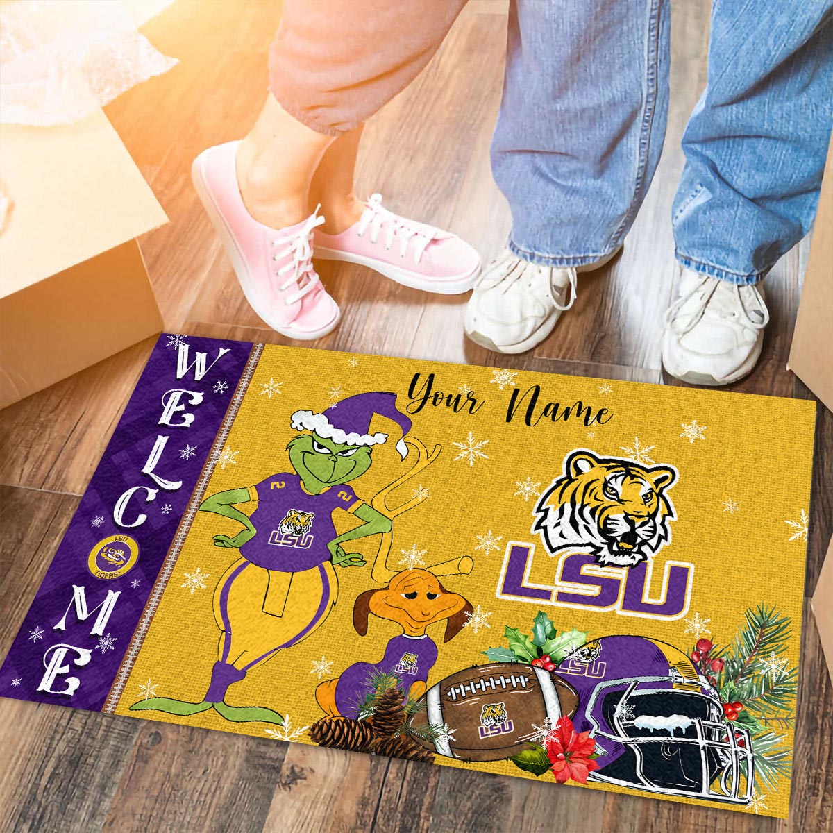 Sportswearmerch LSU Tigers NCAA x Grinch Christmas Welcome Football Doormat For Fan
