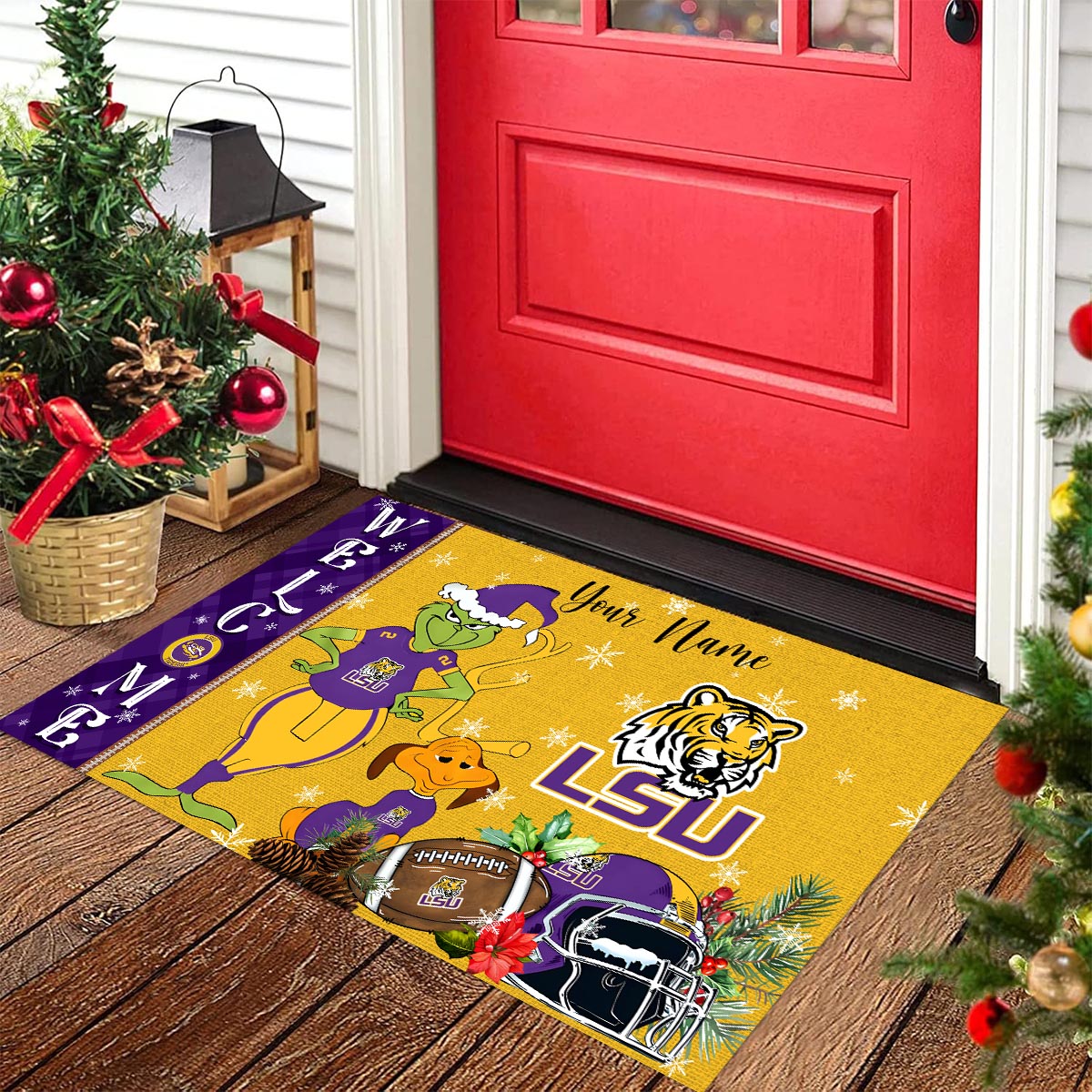 Sportswearmerch LSU Tigers NCAA x Grinch Christmas Welcome Football Doormat For Fan