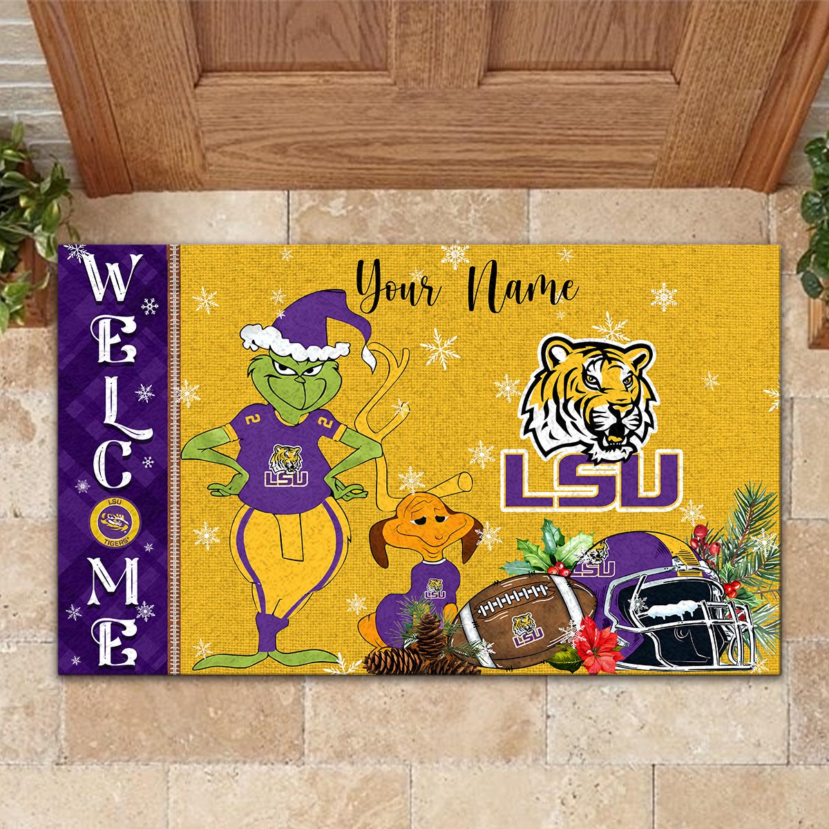 Sportswearmerch LSU Tigers NCAA x Grinch Christmas Welcome Football Doormat For Fan