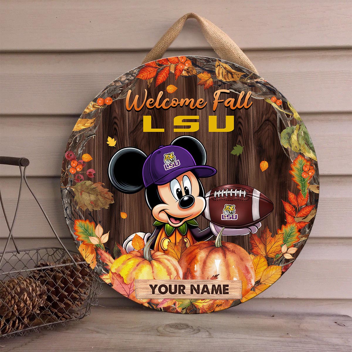 Sportswearmerch LSU Tigers NCAA x Mickey Round Wooden Sign For Fan
