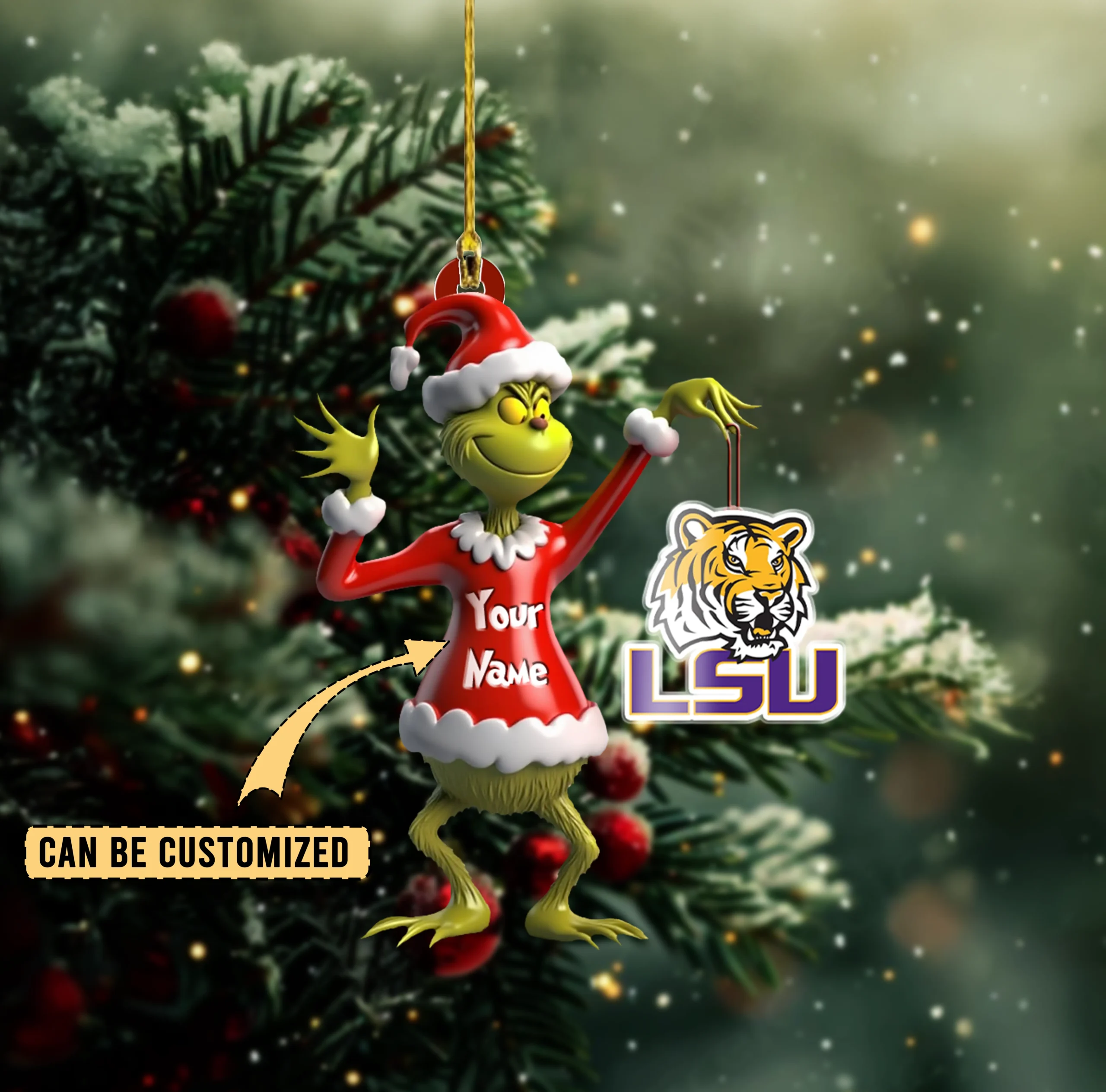 Sportswearmerch LSU Tigers NCAA x The Grinch Acrylic Ornament Gift For Fans