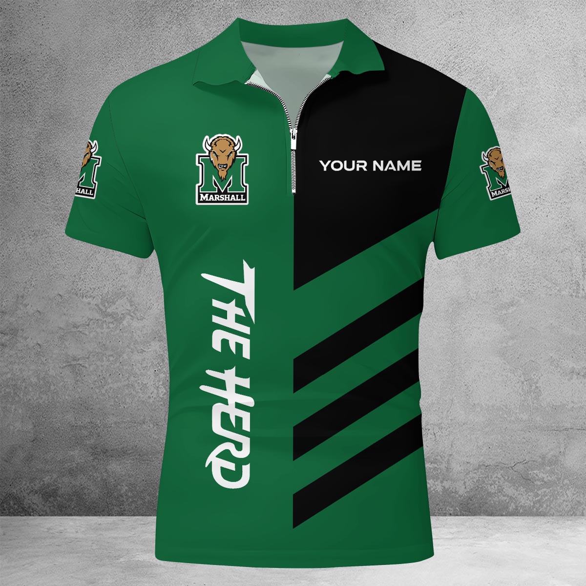 Sportswearmerch Marshall Thundering Herd NCAA Lapel Zip Polo Shirt For Fan