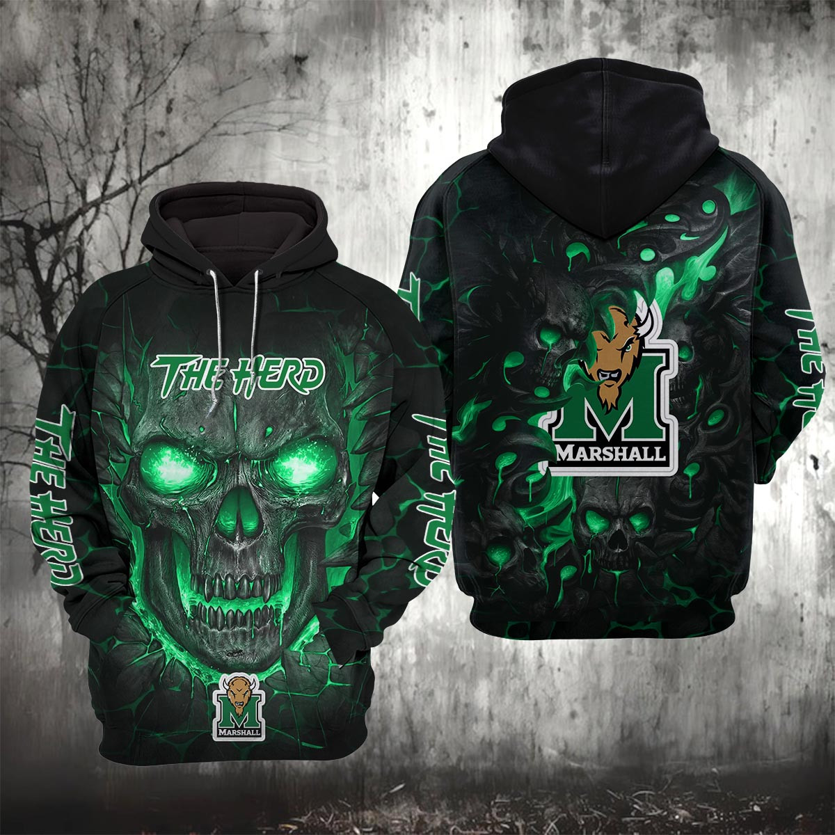 Sportswearmerch Marshall Thundering Herd NCAA Lava Skull Hoodie For Fan