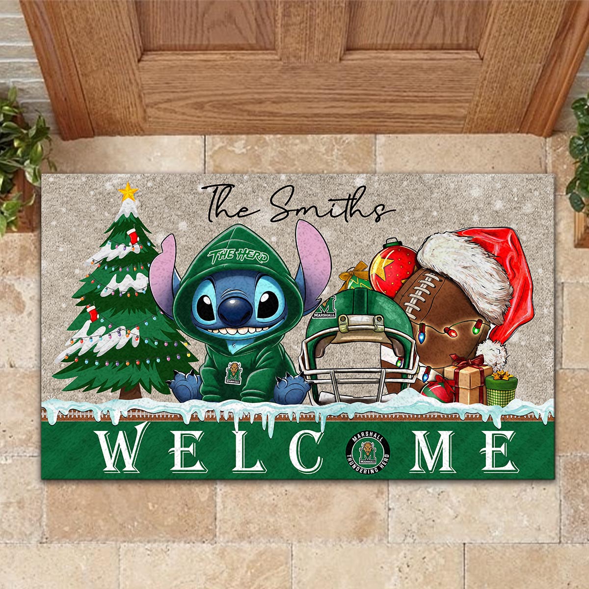 Sportswearmerch Marshall Thundering Herd NCAA x Cute Stitch Christmas Doormat For Fan