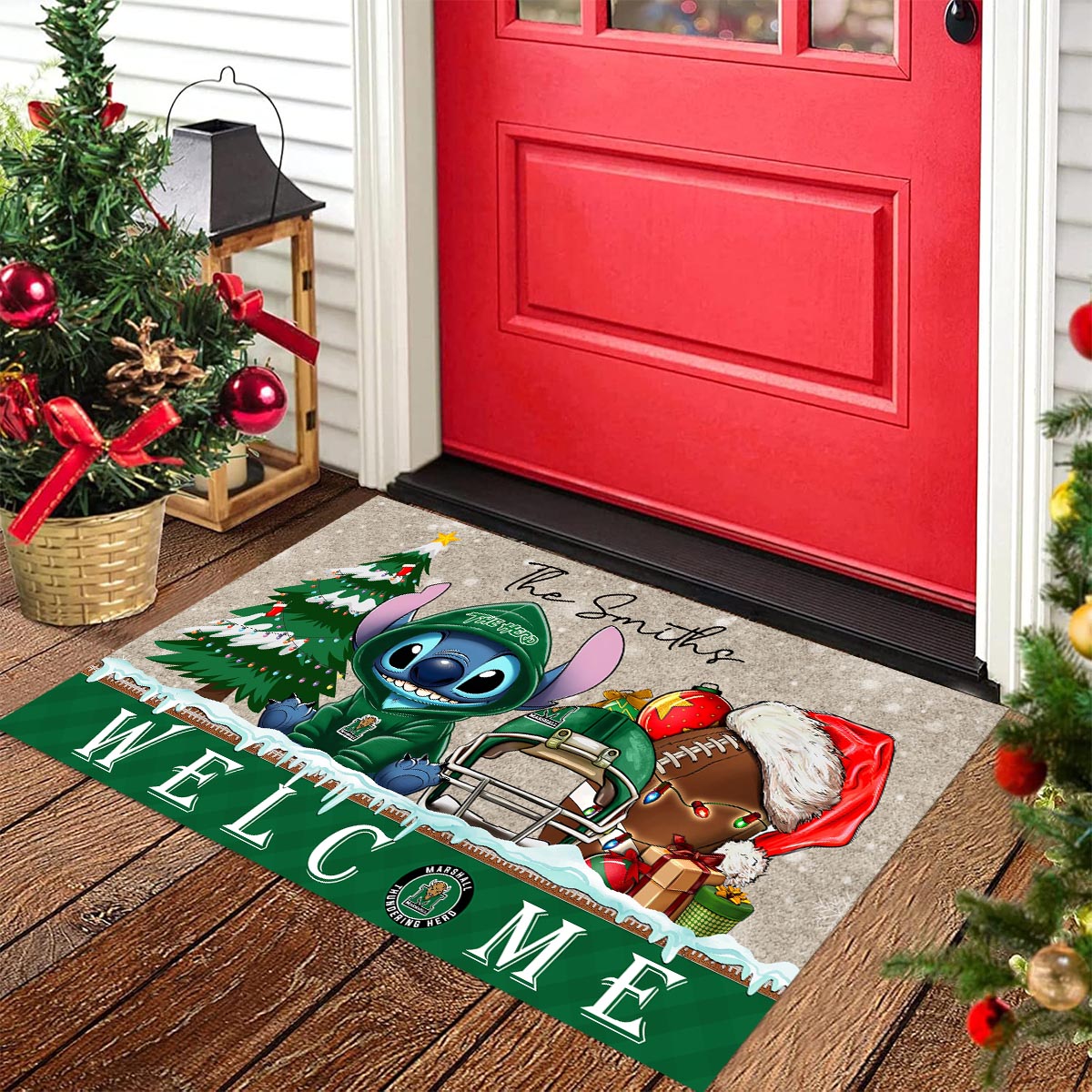 Sportswearmerch Marshall Thundering Herd NCAA x Cute Stitch Christmas Doormat For Fan