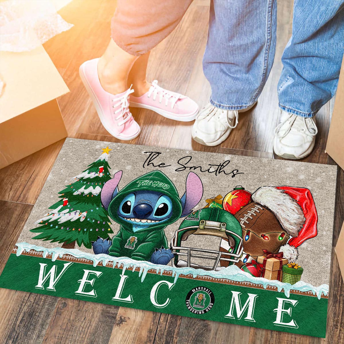 Sportswearmerch Marshall Thundering Herd NCAA x Cute Stitch Christmas Doormat For Fan
