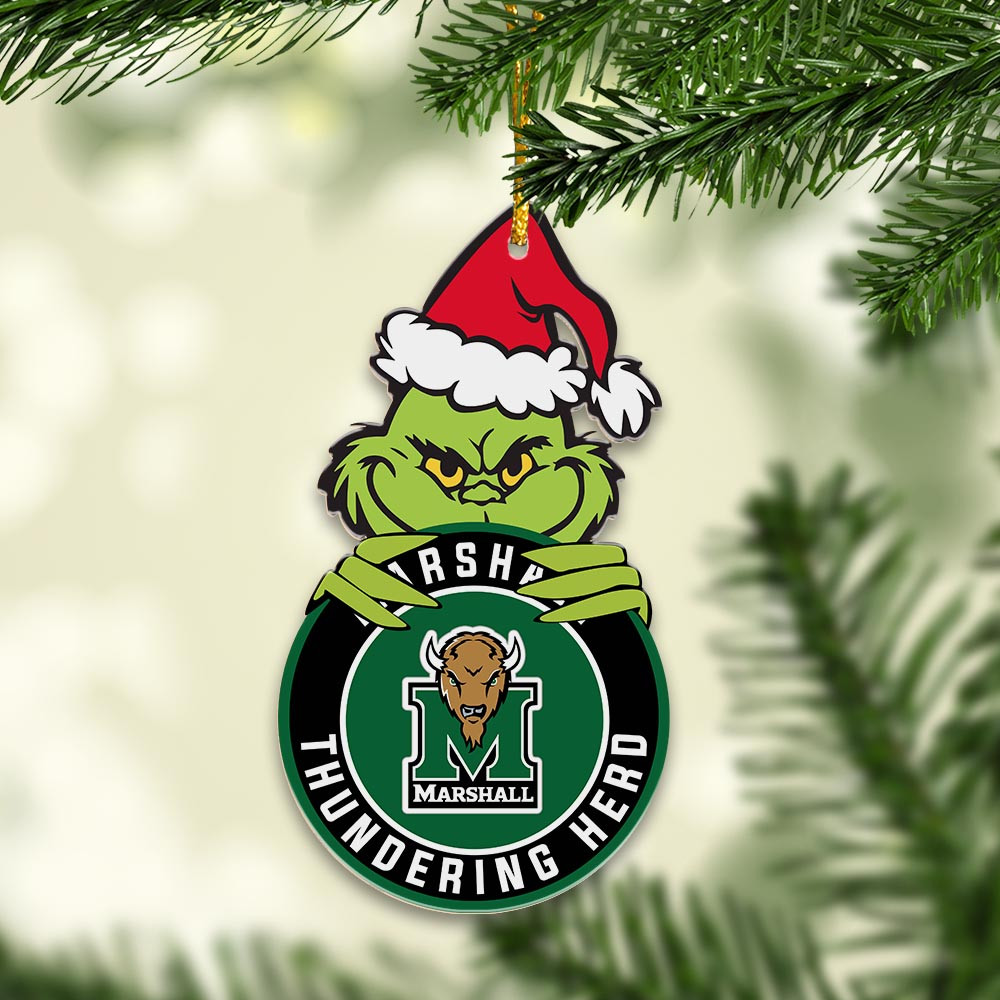 Sportswearmerch Marshall Thundering Herd NCAA x Grinch Christmas Acrylic Ornament For Fans