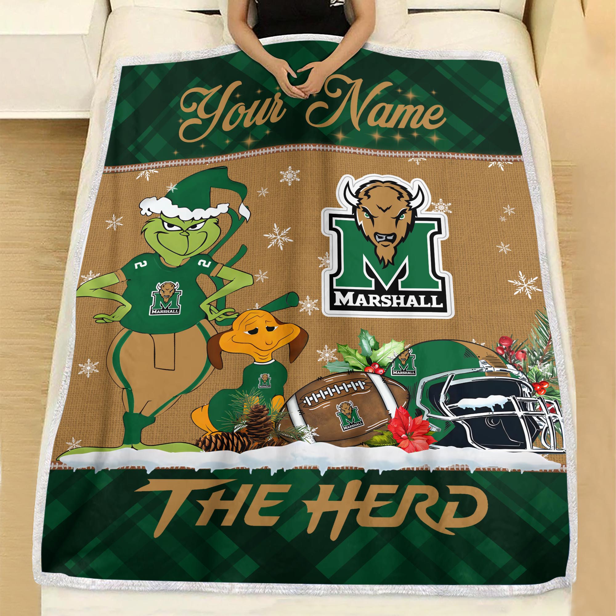 Sportswearmerch Marshall Thundering Herd NCAA x Grinch Christmas Fleece Blanket For Fan