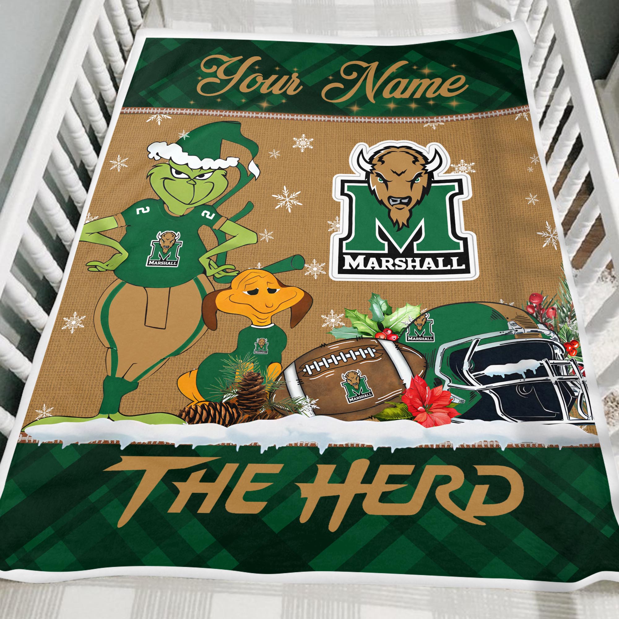 Sportswearmerch Marshall Thundering Herd NCAA x Grinch Christmas Fleece Blanket For Fan