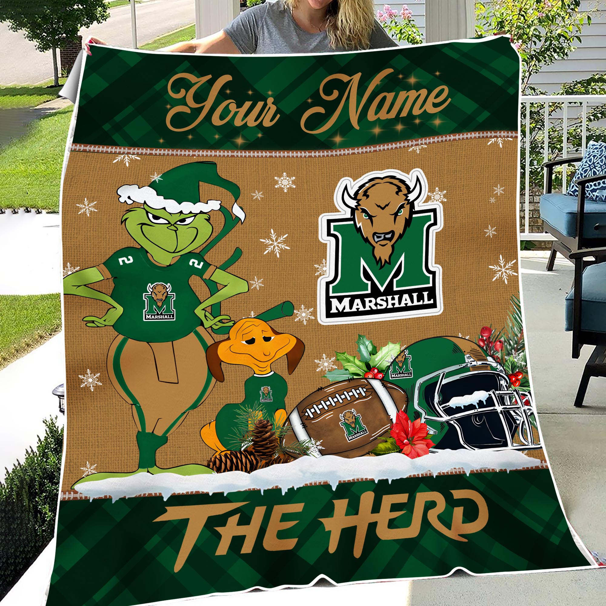 Sportswearmerch Marshall Thundering Herd NCAA x Grinch Christmas Fleece Blanket For Fan