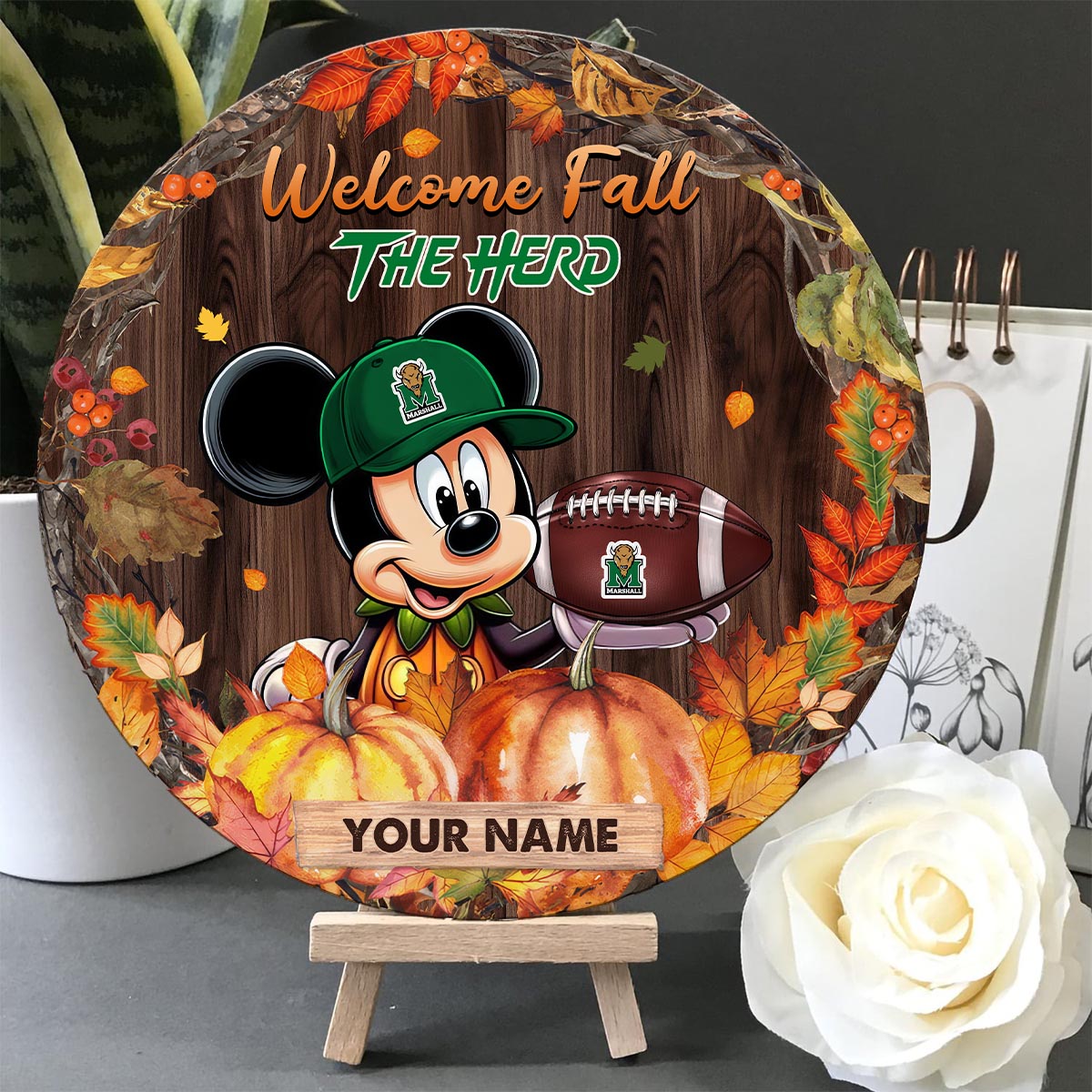 Sportswearmerch Marshall Thundering Herd NCAA x Mickey Round Wooden Sign For Fan