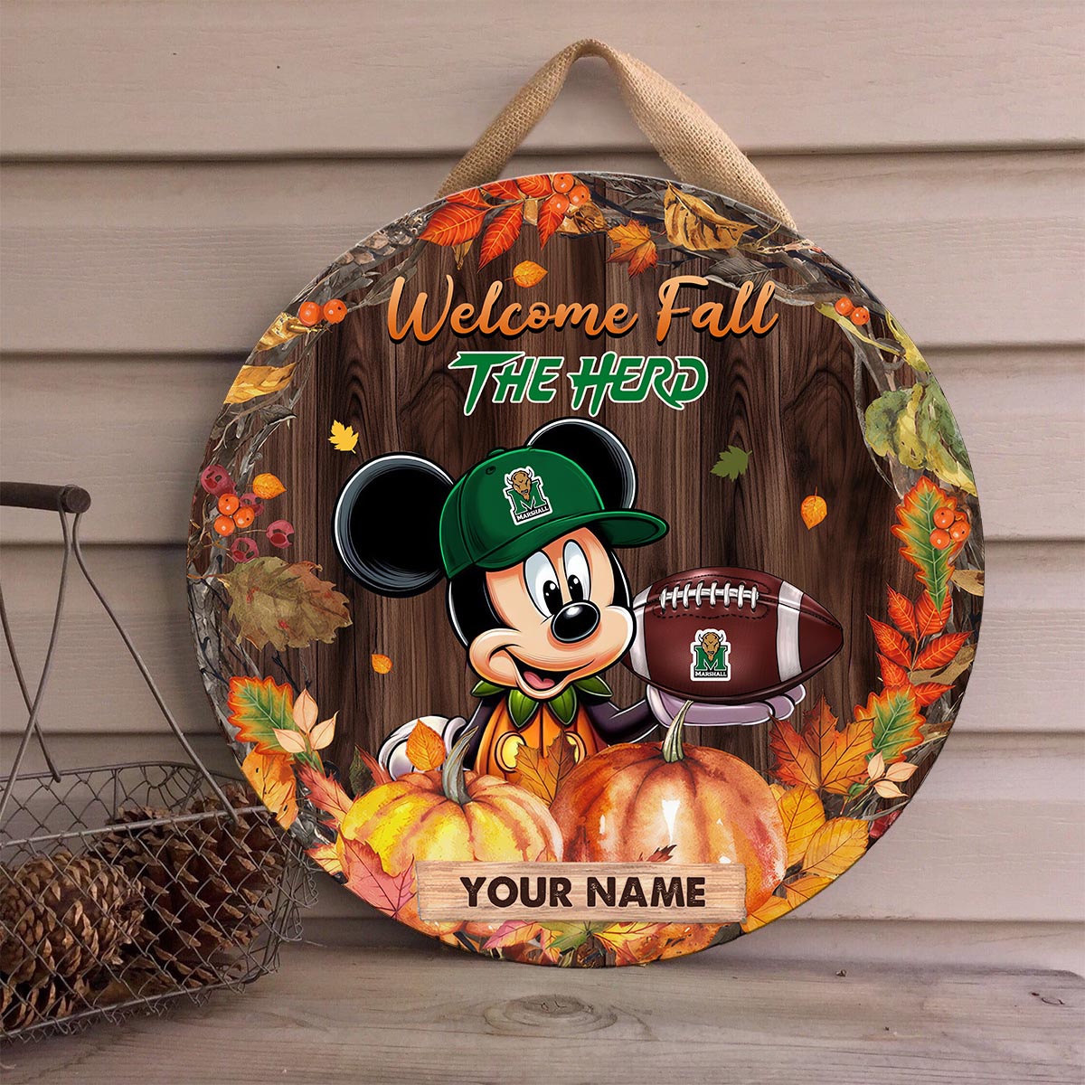 Sportswearmerch Marshall Thundering Herd NCAA x Mickey Round Wooden Sign For Fan