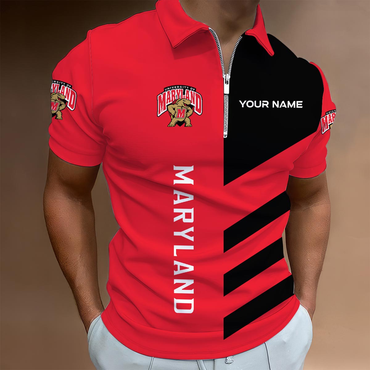 Sportswearmerch Maryland Terrapins NCAA Lapel Zip Polo Shirt For Fan