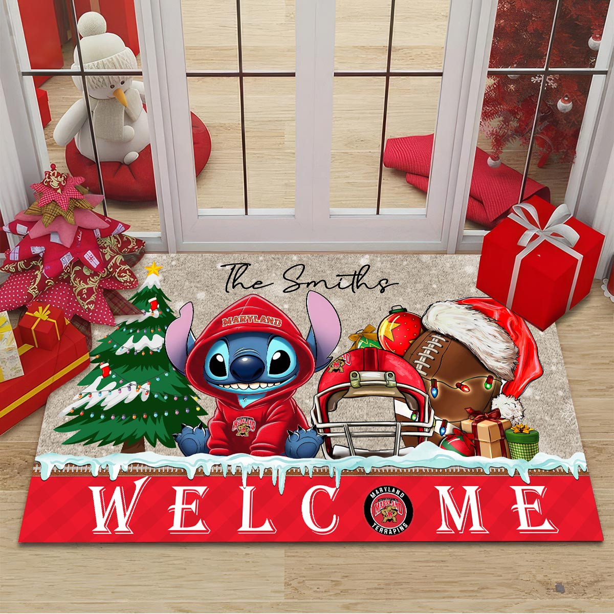 Sportswearmerch Maryland Terrapins NCAA x Cute Stitch Christmas Doormat For Fan