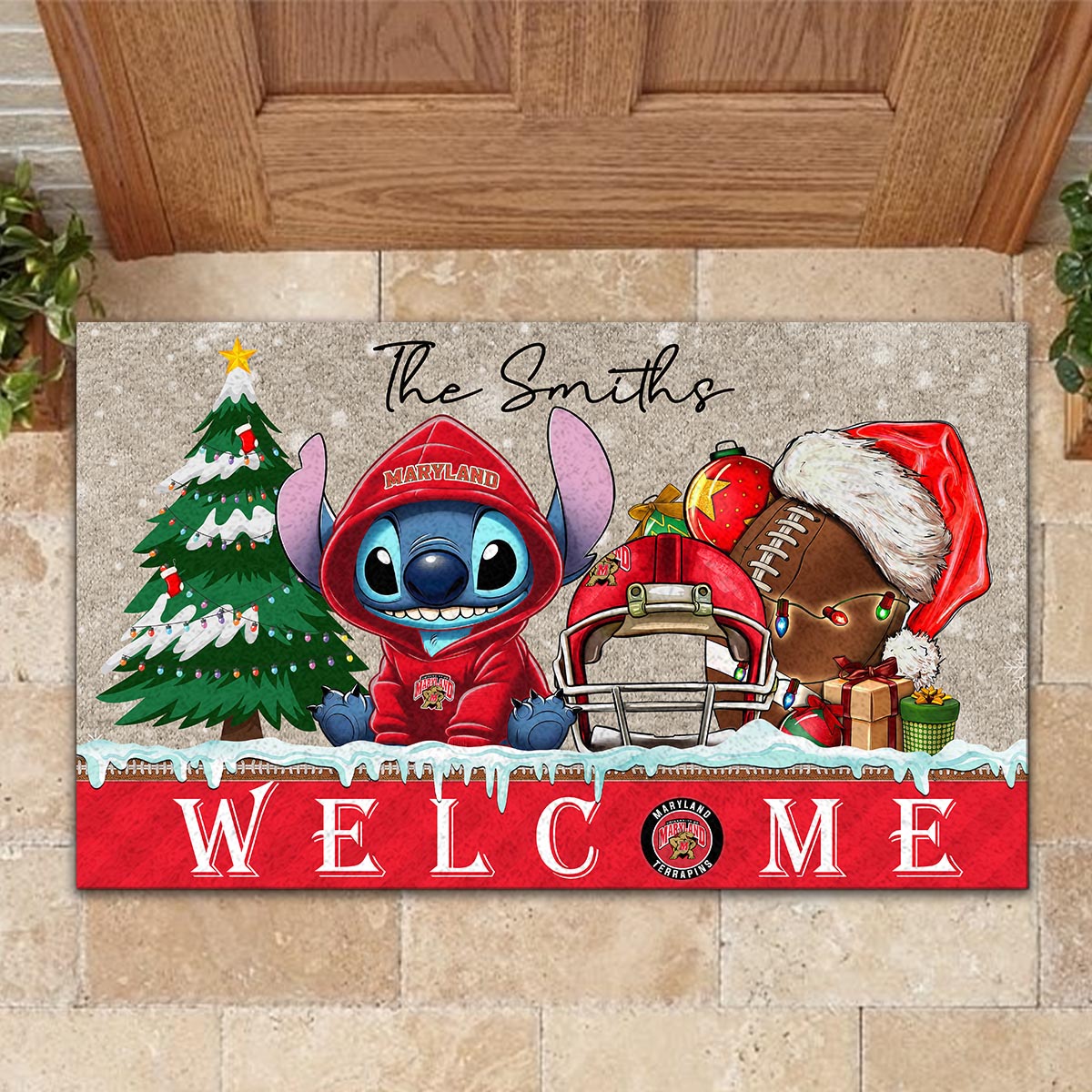 Sportswearmerch Maryland Terrapins NCAA x Cute Stitch Christmas Doormat For Fan