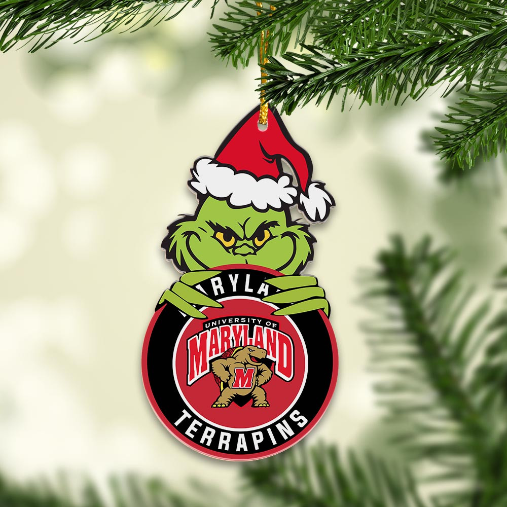 Sportswearmerch Maryland Terrapins NCAA x Grinch Christmas Acrylic Ornament For Fans