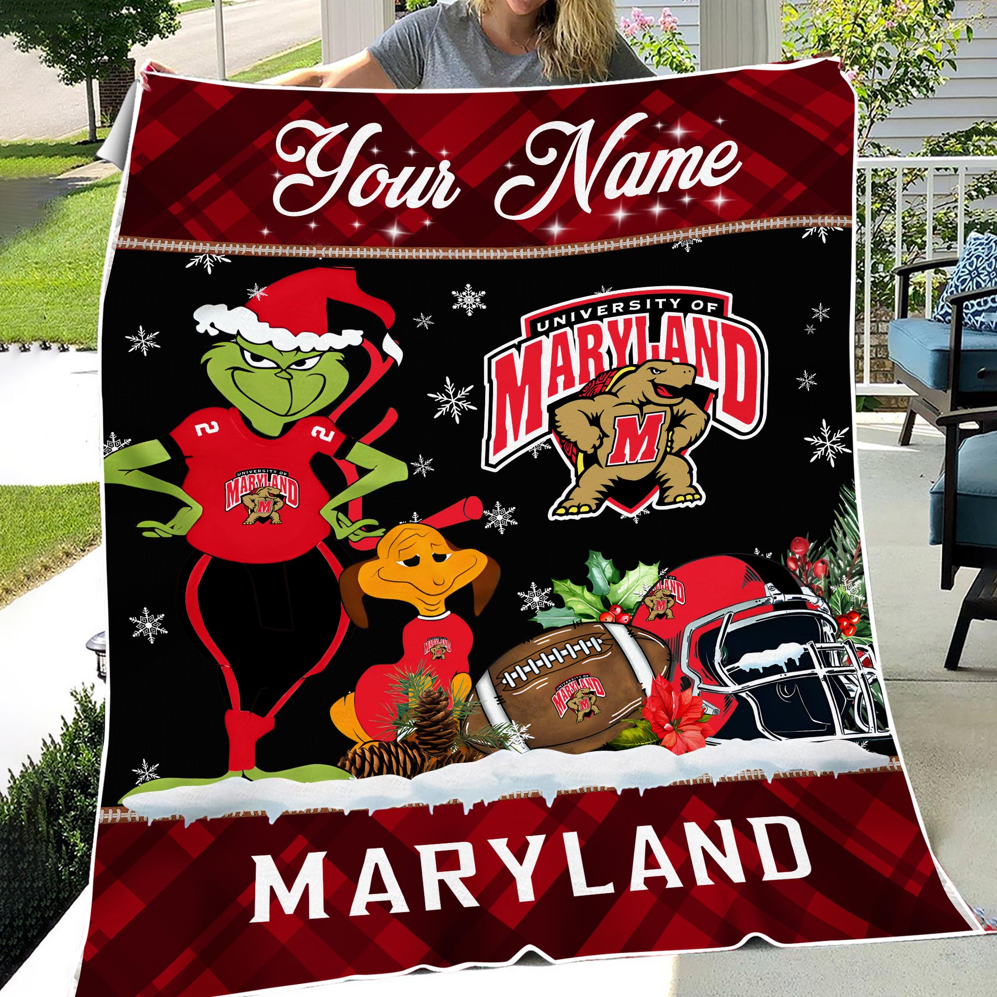 Sportswearmerch Maryland Terrapins NCAA x Grinch Christmas Fleece Blanket For Fan