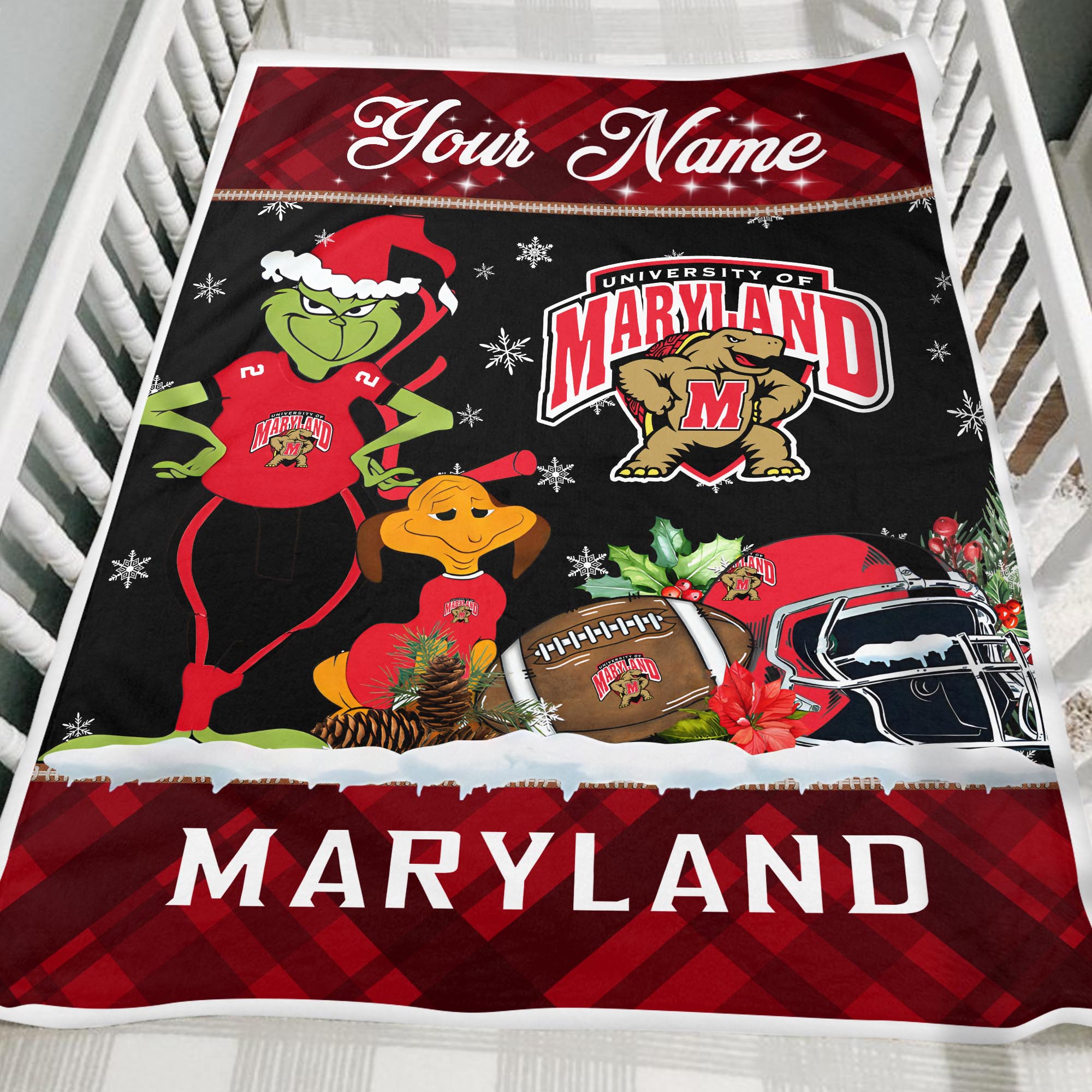 Sportswearmerch Maryland Terrapins NCAA x Grinch Christmas Fleece Blanket For Fan